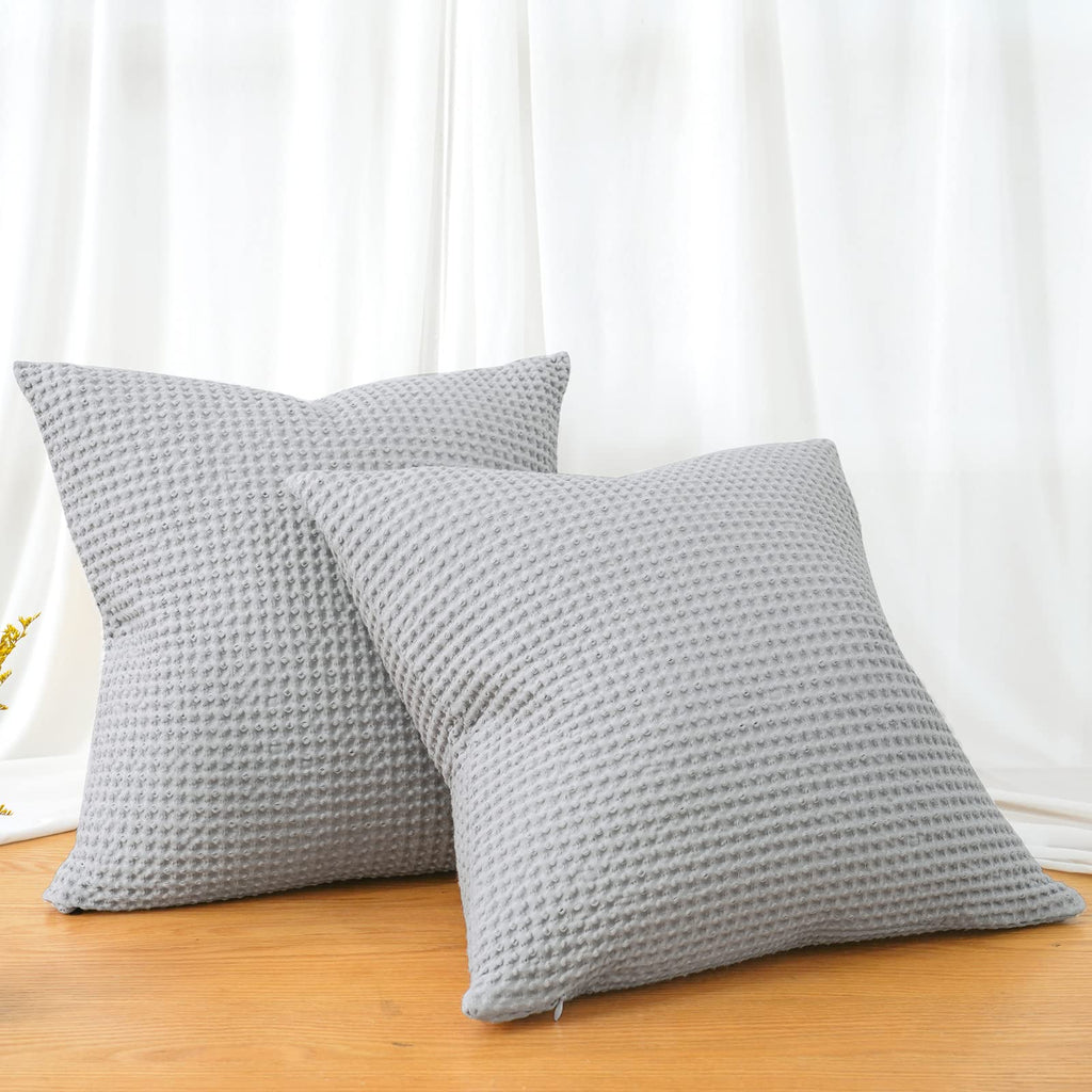 Phf 100% Cotton Waffle Weave Throw Pillow Cover, 24' X 24', No Insert, 2 Pack Square Pillowcases Shell, Elegant Home Decorative Throw Pillow Covers For Bed Couch Sofa, Light Grey