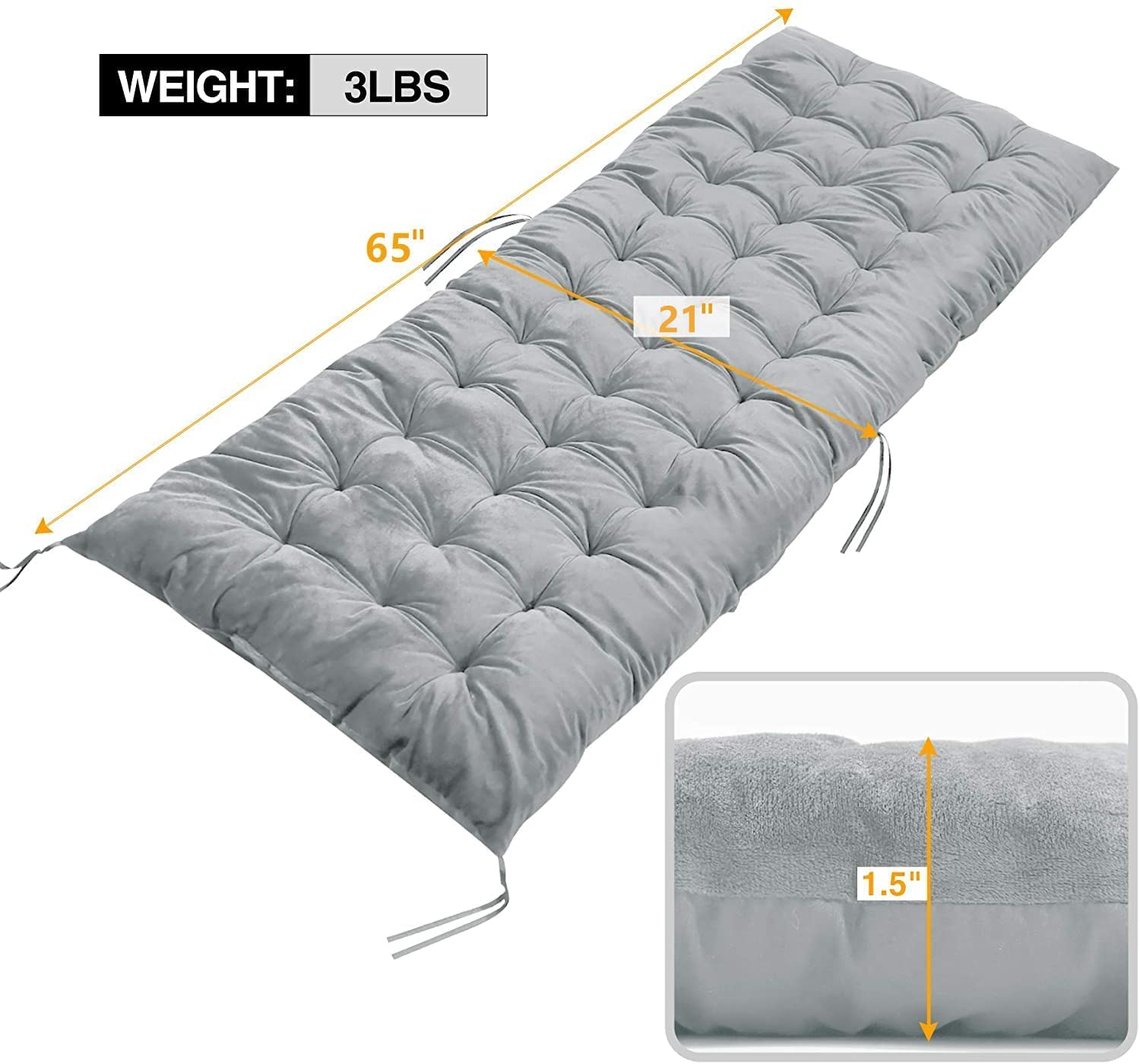 REDCAMP Chaise Lounge Chair Cushion, Grey Velvet, 65"x21", Comfortable Zero Gravity Pad for Indoor/Outdoor Use