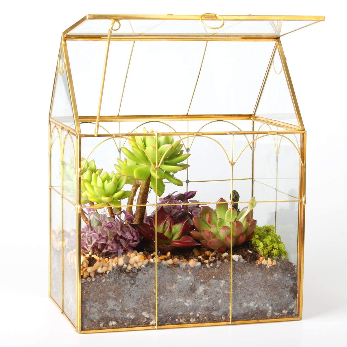 Glass Geometric Plant Terrarium,Succulent & Air Planter For Home Garden Office Decoration (Gold House)