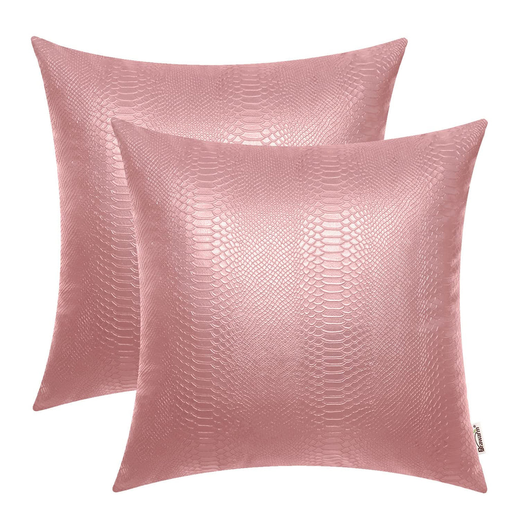 BRAWARM Rose Gold Leather Throw Pillows 16 X 16 Inches, Snake Leather Pillow Covers Pack of 2, Faux Leather Decorative Pillow Co