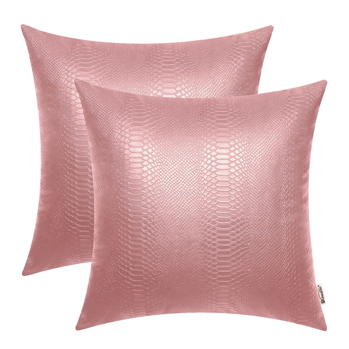 Brawarm Rose Gold Leather Throw Pillows 20 X 20 Inches, Snake Leather Pillow Covers Pack Of 2, Faux Leather Decorative Pillow Co