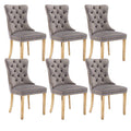 Shenyon Grey Velvet Dining Chairs Set Of 6, Upholstered Dining Room Chairs With Back Ring Pull Trim And Golden Stainless Steel L