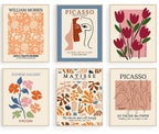 Flower Market Posters Set of 6, Abstract Flower Market Wall Art Prints Exhibition Poster Set, Vintage Matisse Print Picasso Prin