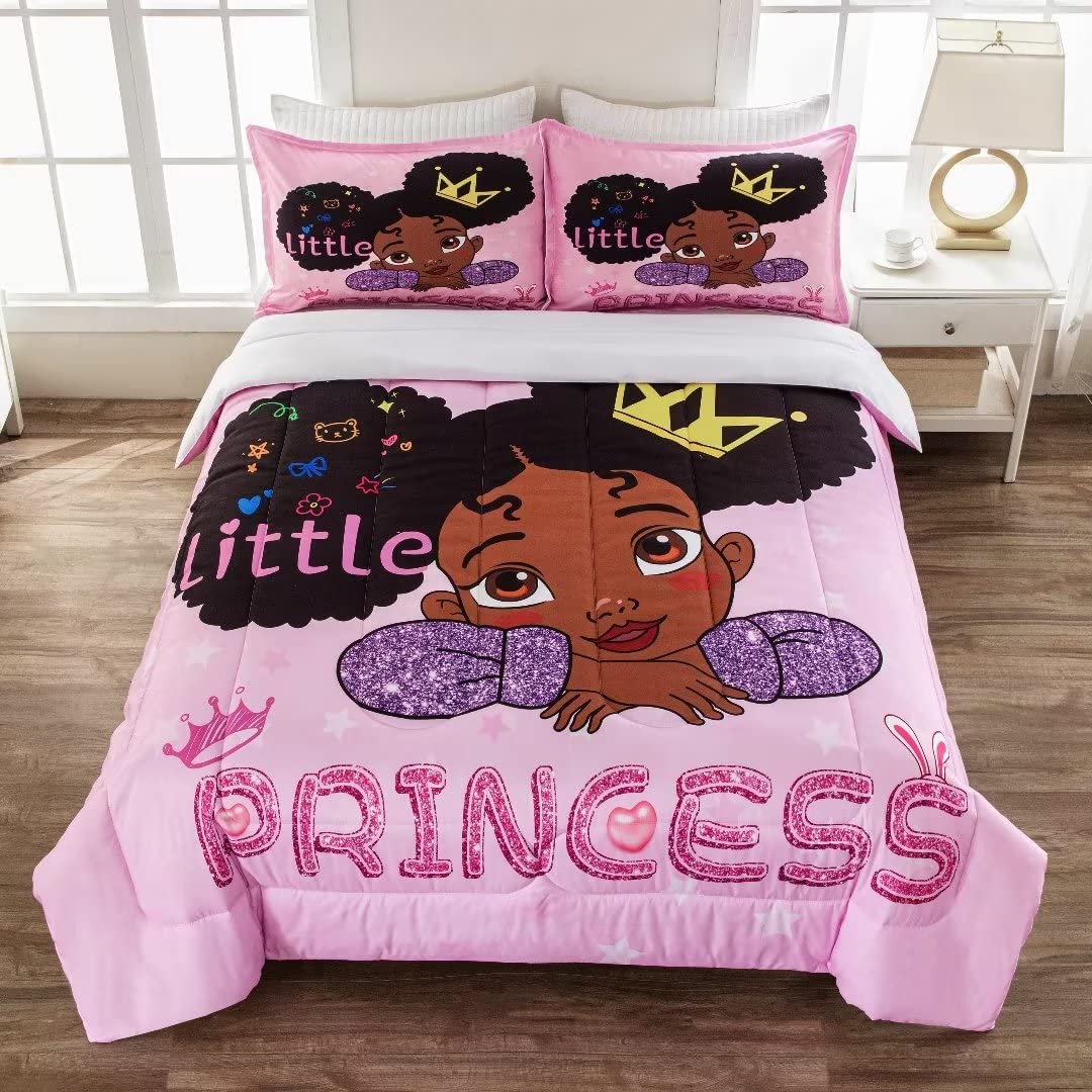 Grat Tioc Cute Black Girl Comforter Set Twin,Black Girl Magic Bedding Set,African American Girl Comforter Set,Afro Black Melanin