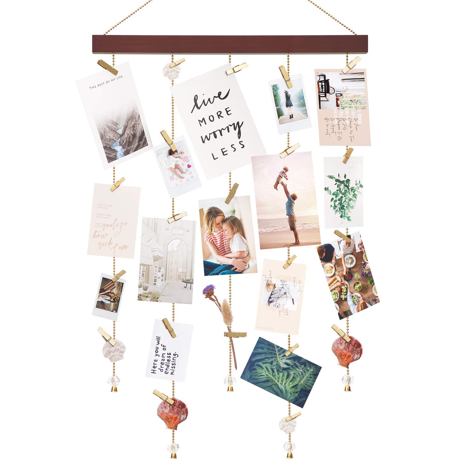 Mkono Hanging Photo Display Pictures Holders with 25 Wood Clips Teen Girl Room Decor Holiday Greeting Card Display Boho Gift for