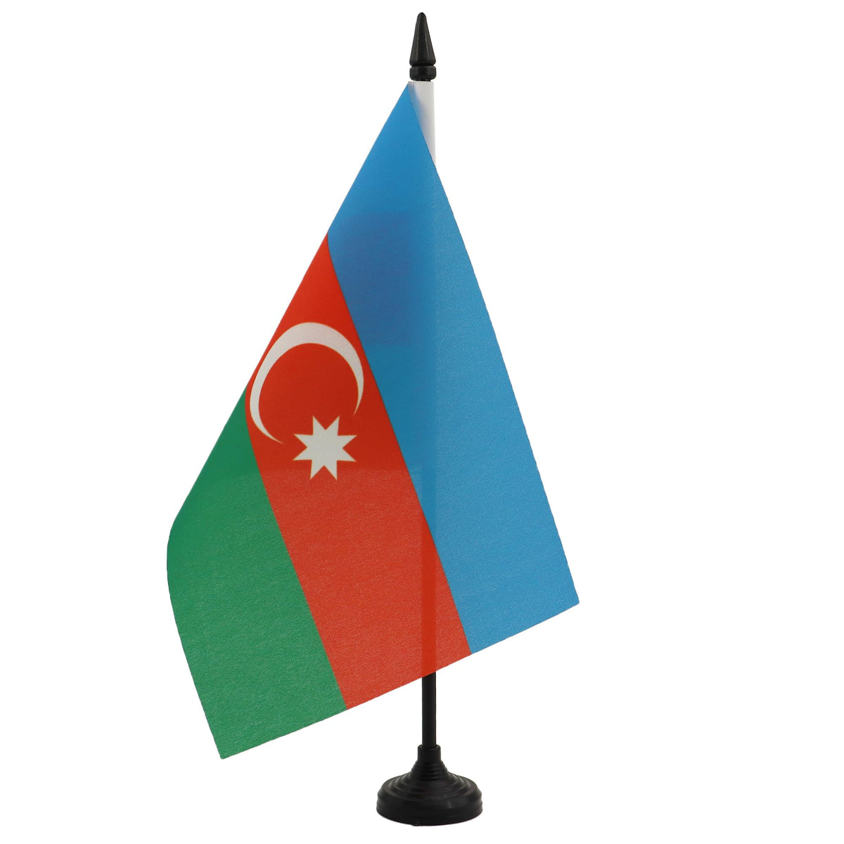 Azerbaijan Table Flag 5' X 8' - Azerbaijani Desk Flag 21 X 14 Cm - Black Plastic Stick And Base - Az Flag