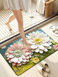 TPJ Mart Sunflower Oval NonSlip Rubber Bath Mat  Quick Dry, Super Absorbent & Washable Thin Rug for Bathroom, Shower, Sink & D