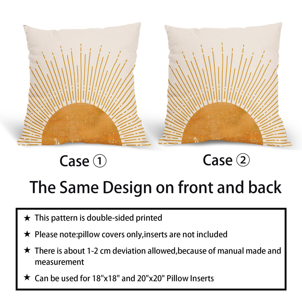 Sun Sunrise Sunshine Pillow Covers 20X20 Inch Sunset Boho Abstract Couch Pillow Cases Mustard Yellow Bohemian Throw Pillows Set