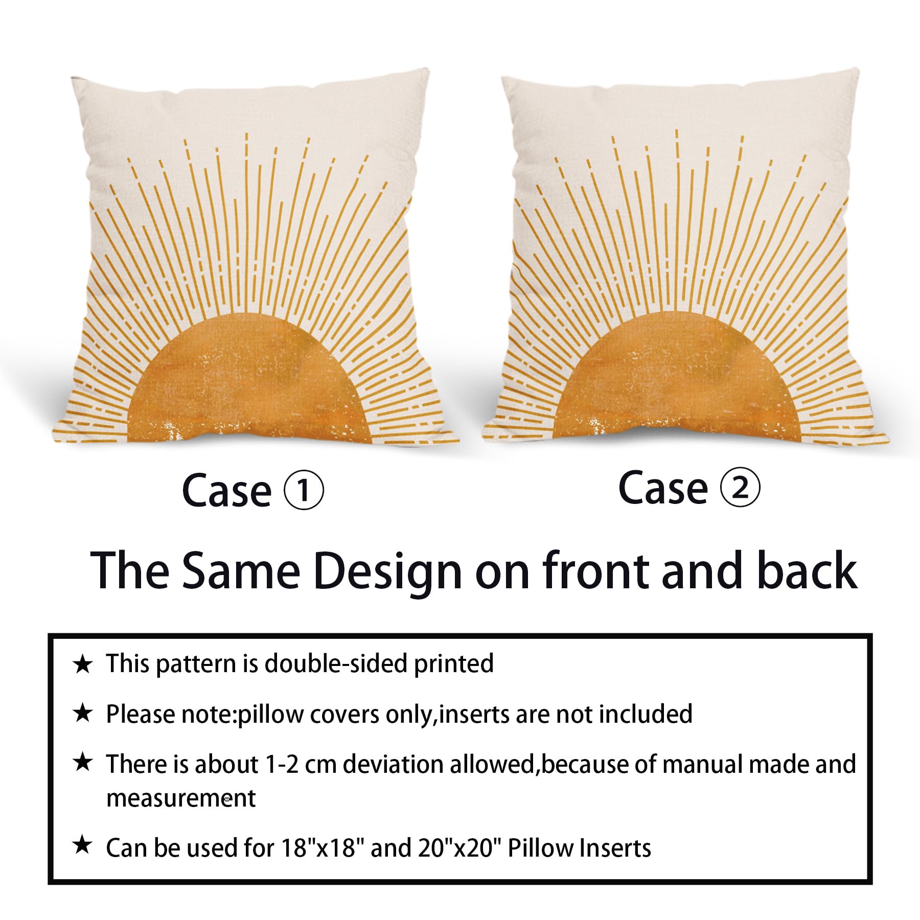 Sun Sunrise Sunshine Pillow Covers 20X20 Inch Sunset Boho Abstract Couch Pillow Cases Mustard Yellow Bohemian Throw Pillows Set