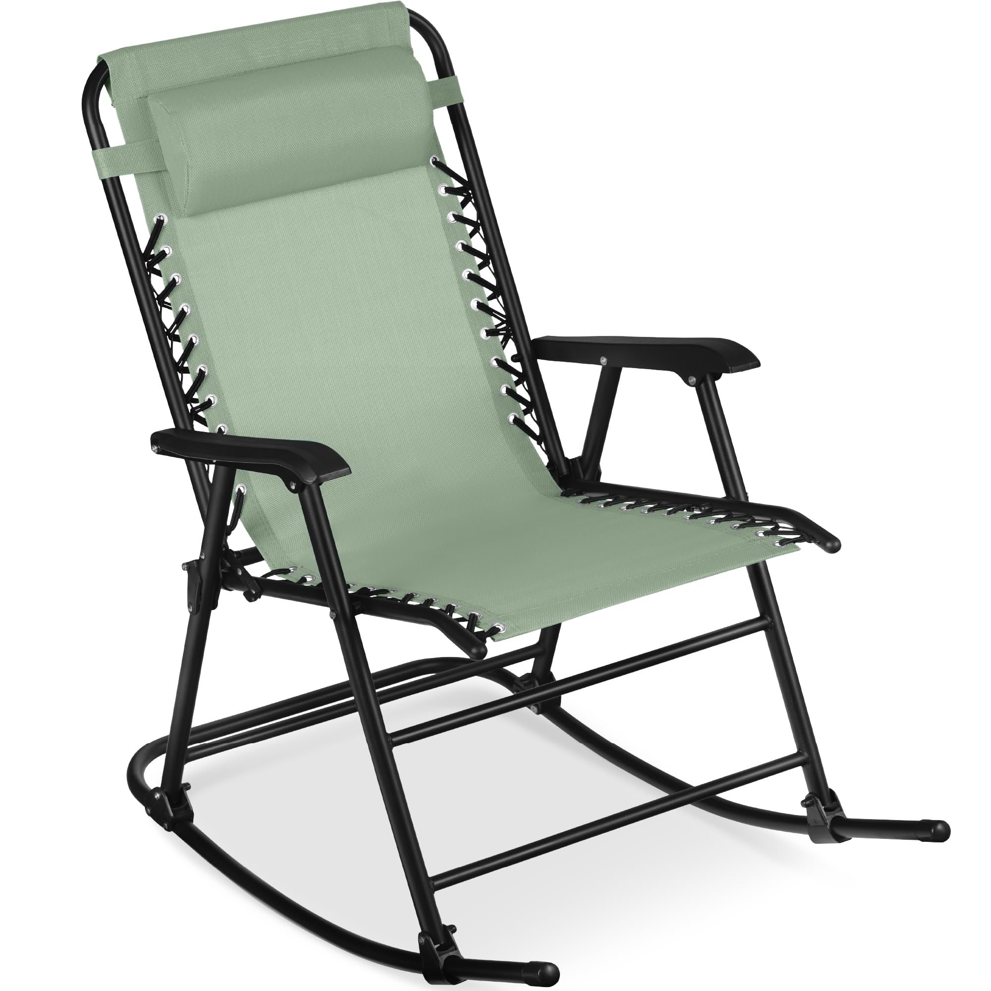 Best Choice Products Outdoor Folding Rocking Chair, Zero Gravity Lounge Chair, Patio Rocker w/Headrest Pillow - Sage Green