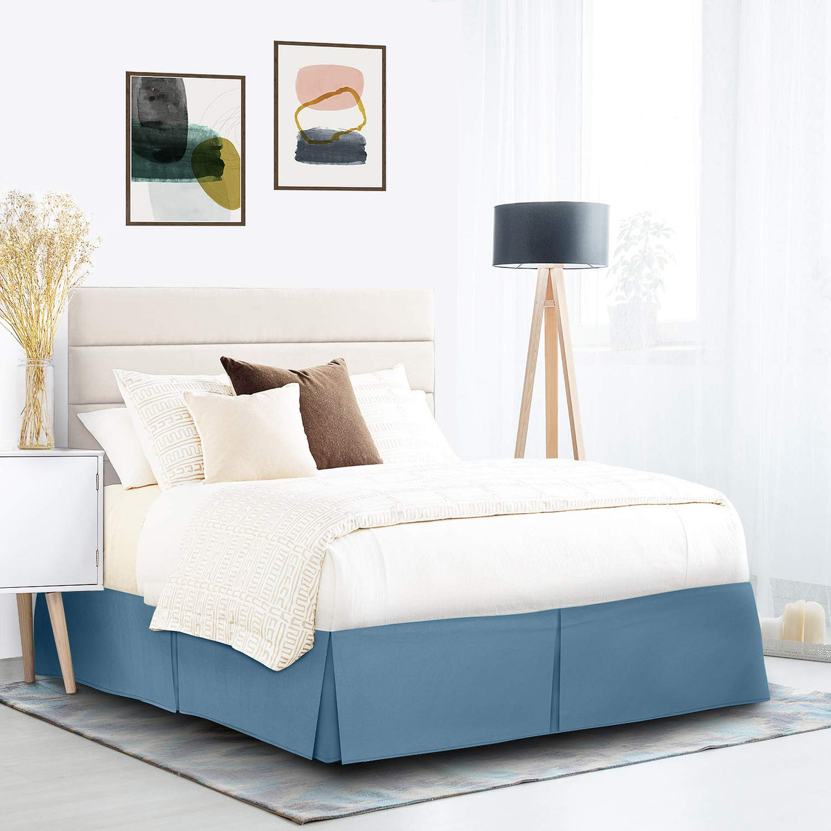 Nestl Blue Heaven Bed Skirt Queen Size - Queen Bed Skirt 14 Inch Drop - Brushed Microfiber Bed Skirts - Hotel Quality Pleated Be