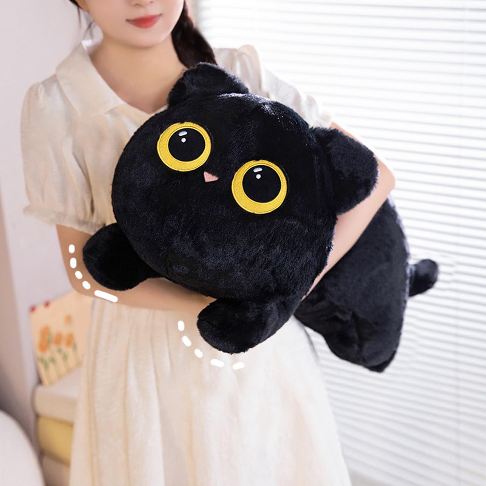 Peach Cat 27.5' Long Cat Plush Pillow Cute Kitten Stuffed Animals Plushies Toy Gifts For Kids Black