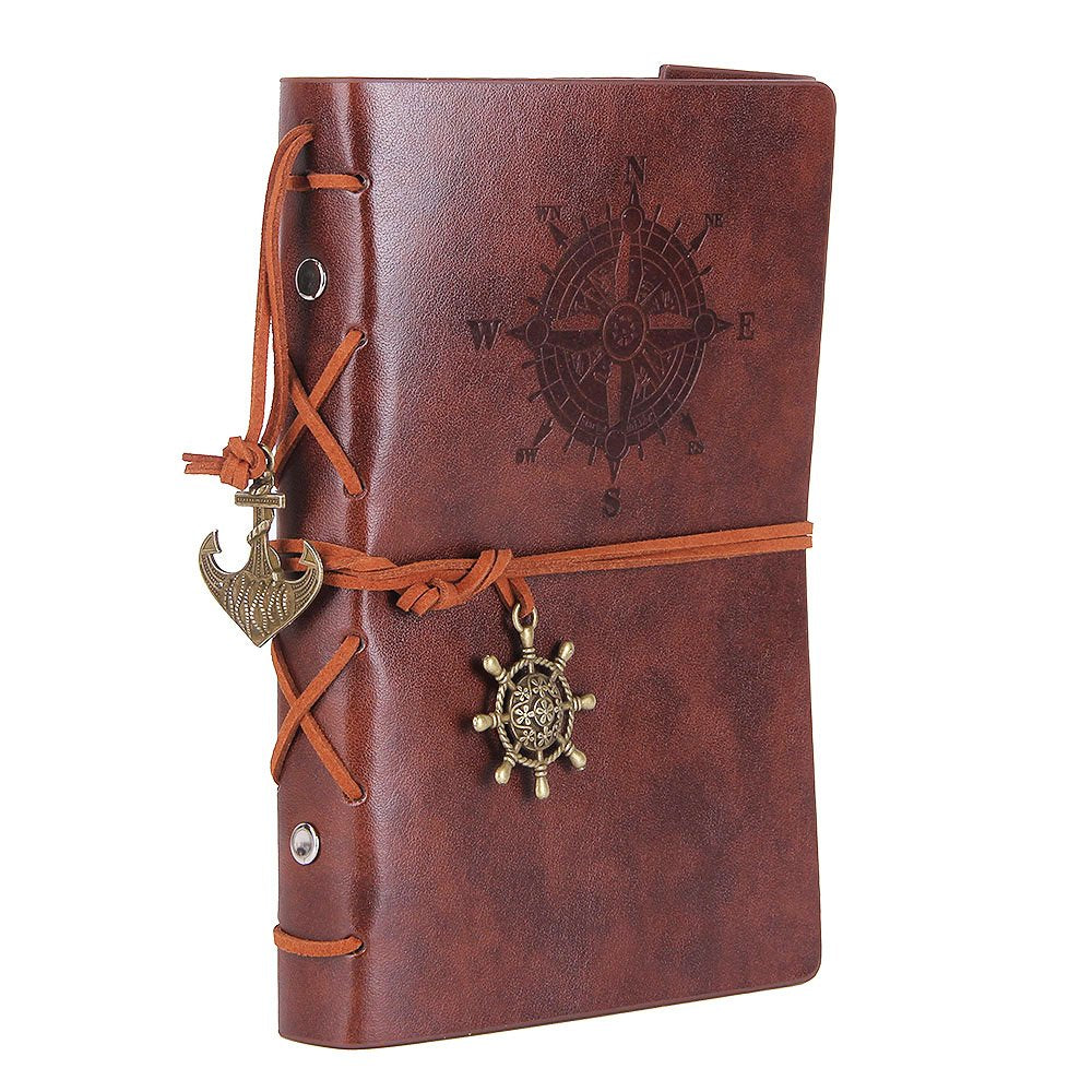 Leather Writing Journal Notebook, Evz 7 Inches Vintage Nautical Spiral Blank String Diary Notepad Sketchbook Travel To Write In,
