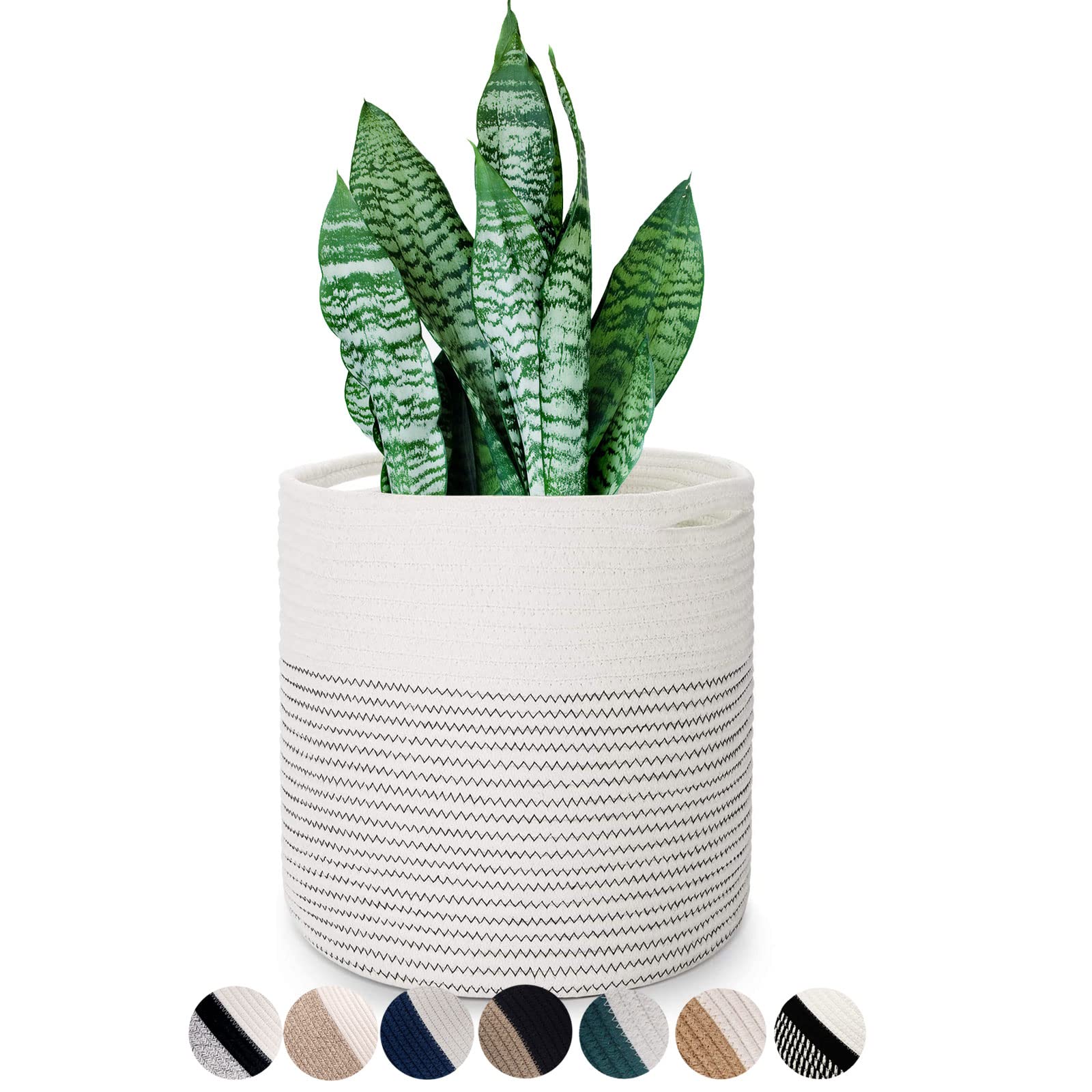 Oradrem Woven Cotton Rope Plant Basket For 11 12' Flower Pot Floor Indoor Planters, Decor Basket For Plants Storage Organizer M