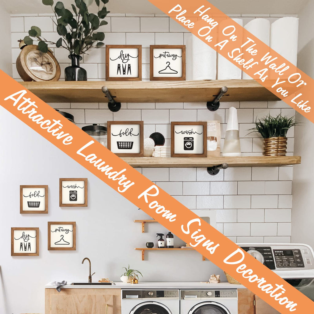Laundry Room Decor For Wall Farmhouse Laundry Signs Set Of 4 Wash Dry Fold Put Away Rustic Laundry Decor For Laundry Room Shelf