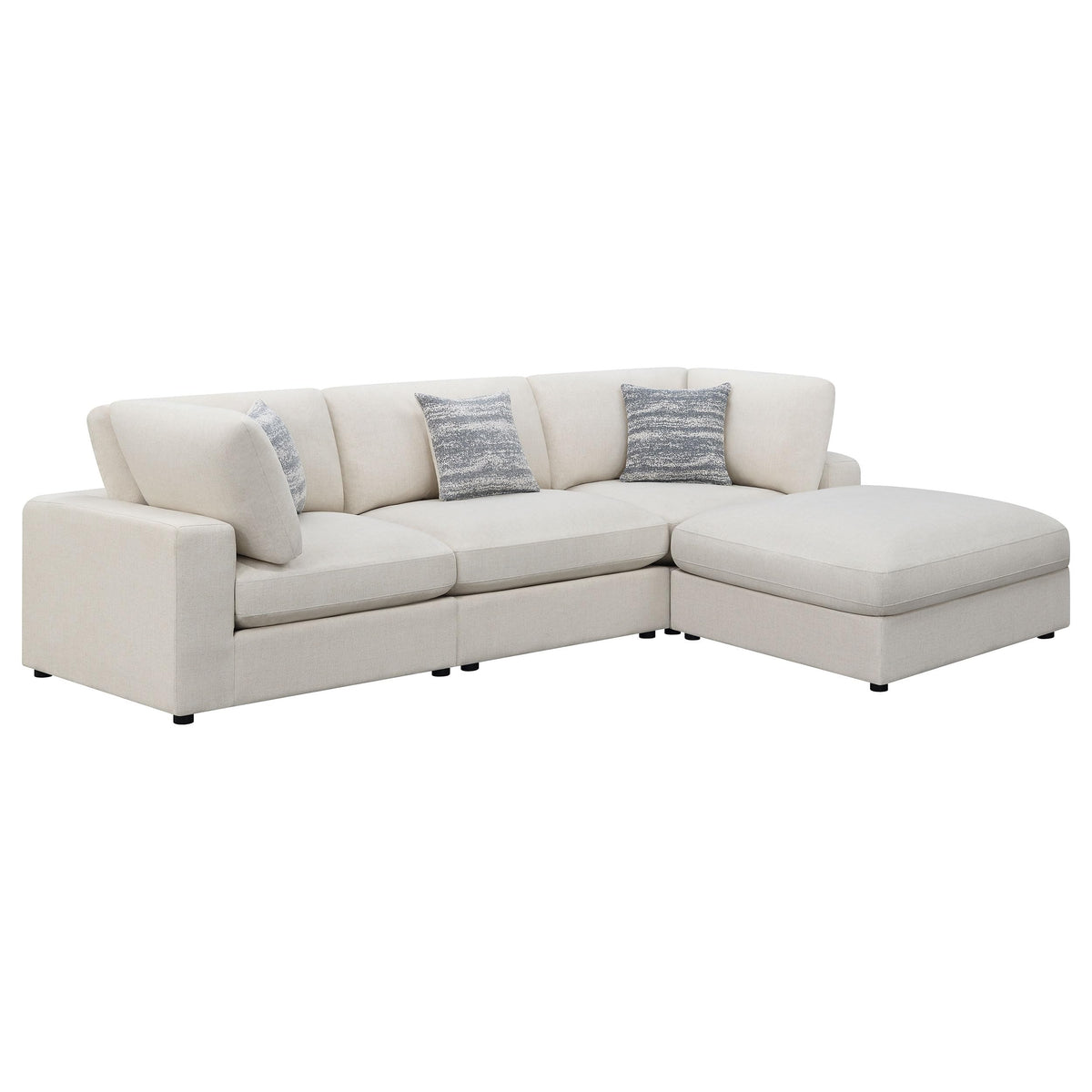 Coaster Serene 4-Piece Modern Fabric Upholstered Sectional with Ottoman in Beige