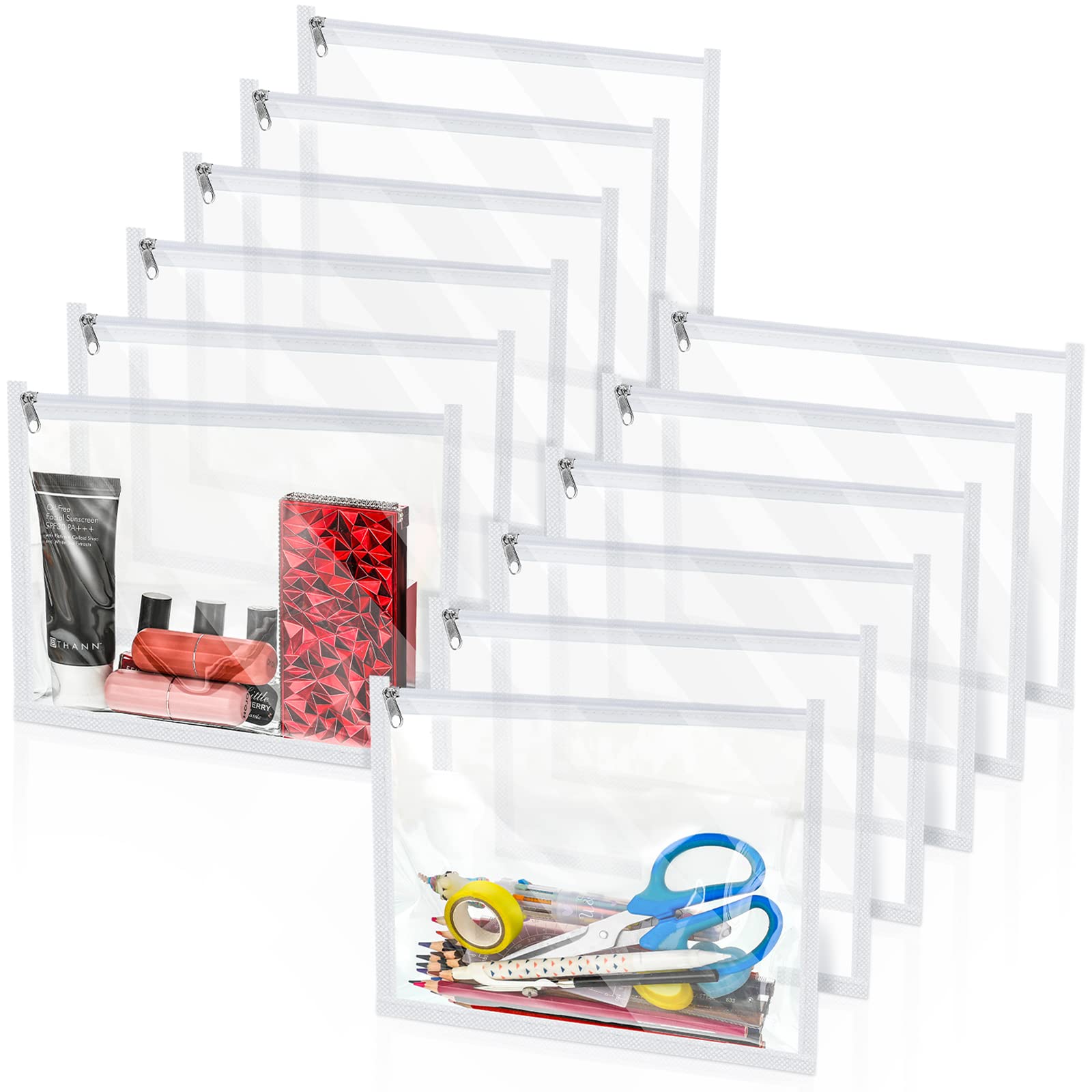 Chengu 12 Pcs Clear Zipper Pouches, Pvc Zipper Storage Bags, Folder Storage Pouches, Waterproof Document Pouch For Office(10 X 8