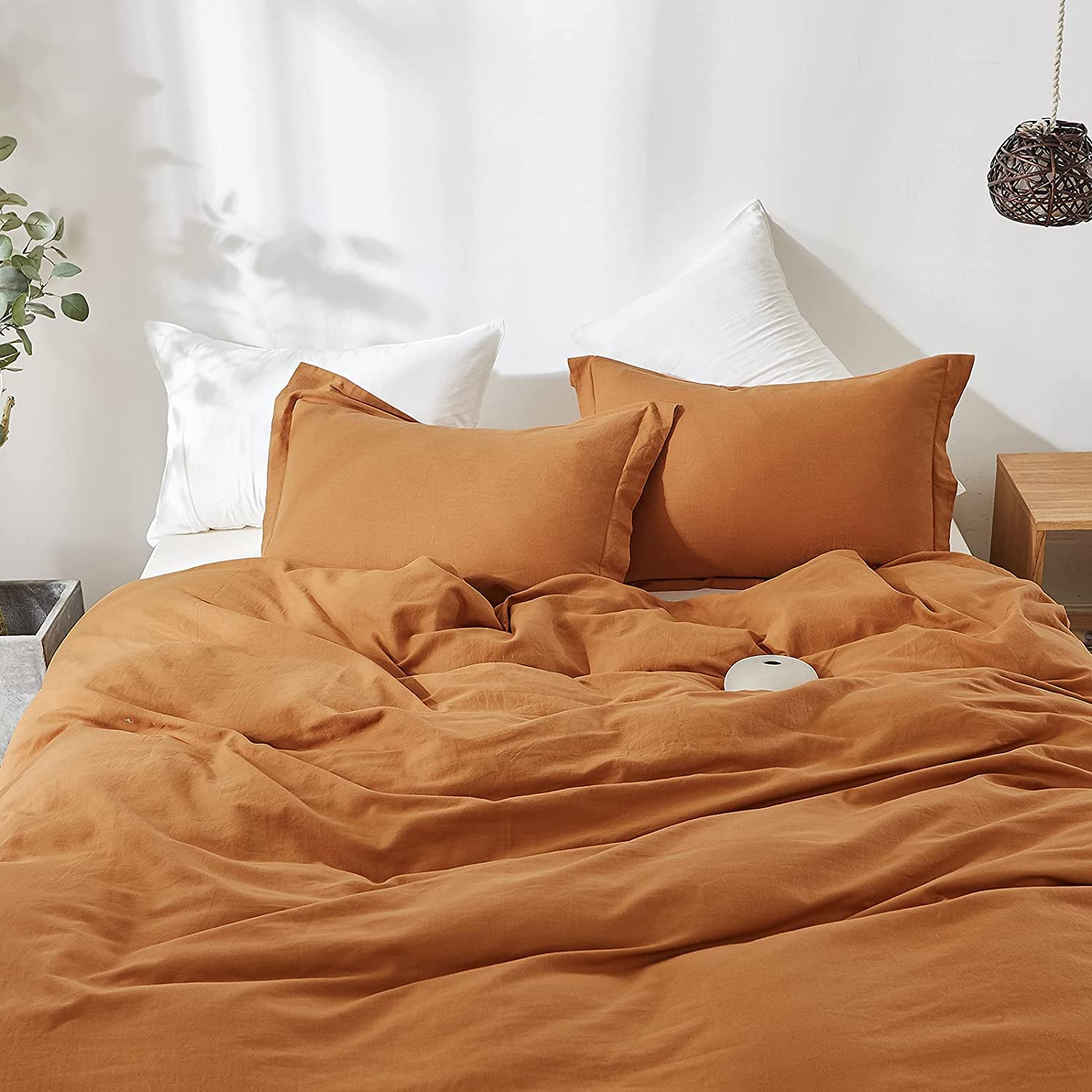Simple&Opulence French Linen Duvet Cover Set 88'' X 92''- 5 Pieces (1 Comforter Cover,4 Pillowcases)- Natural Flax Cotton Blend-