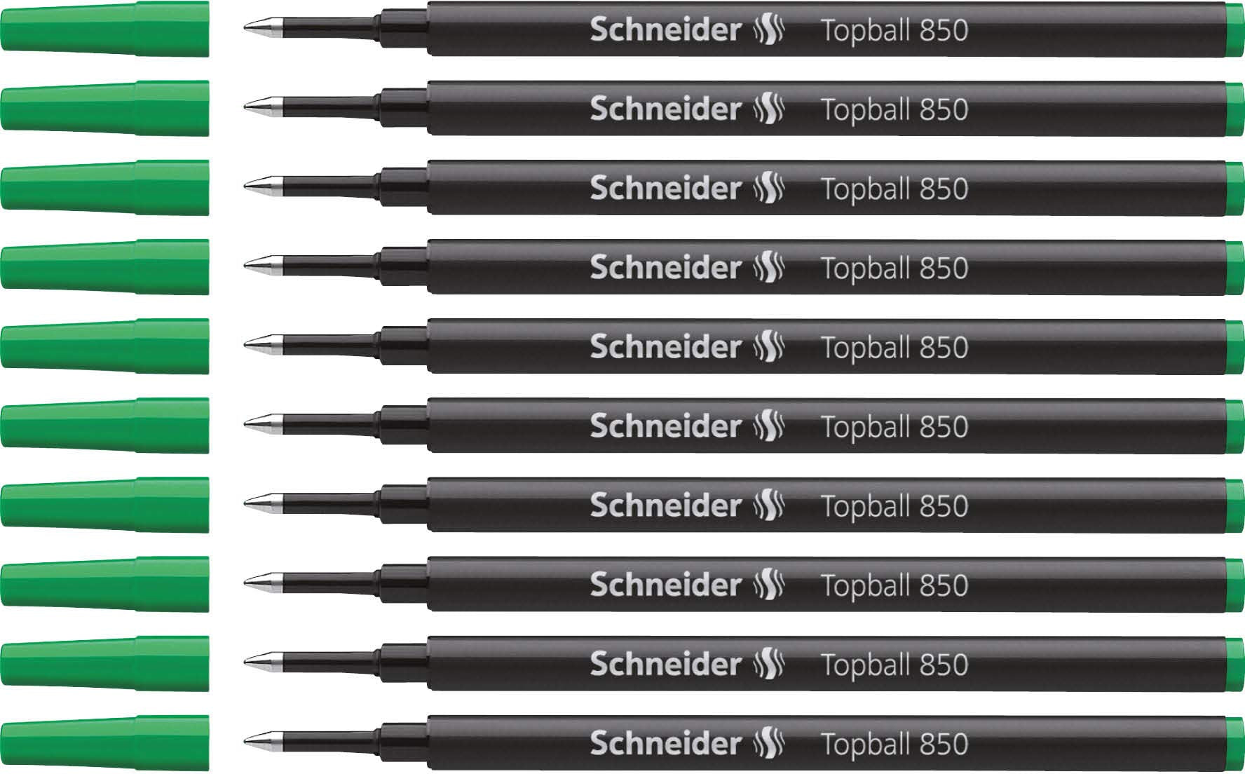 Schneider Topball 850 Refill In Euro-Format For Ink Roller Pen 0.5 Mm Green Pack Of 10