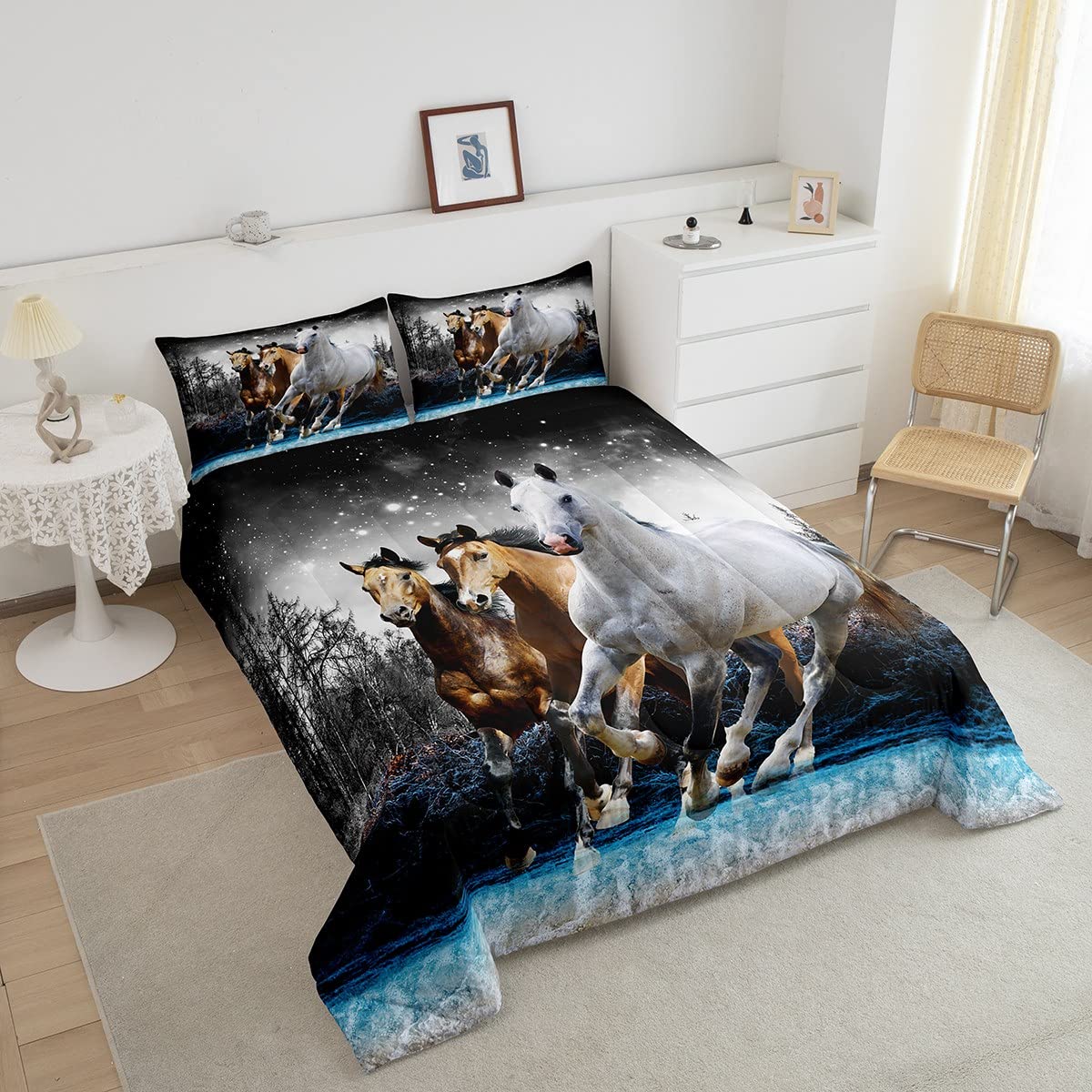Feelyou Horse Comforter Set Galloping Horse Bedding Set For Kids Boys Girls Wildlife Comforter Farm Animal Quilt Set 1 Comforter