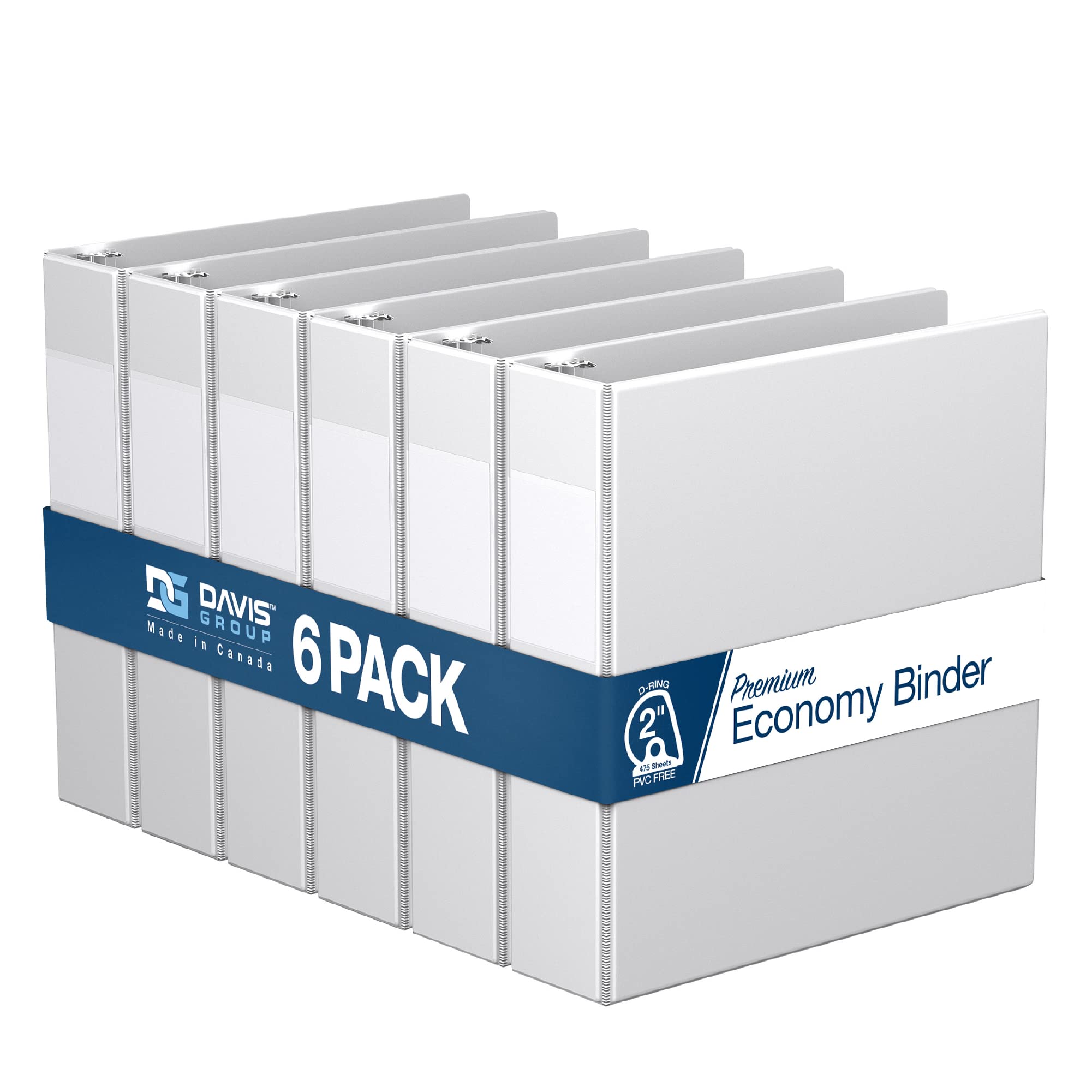 Premium Economy 6-Pack 3-Ring Binders For School Or Office, D-Ring Binders, 2 Inch, White