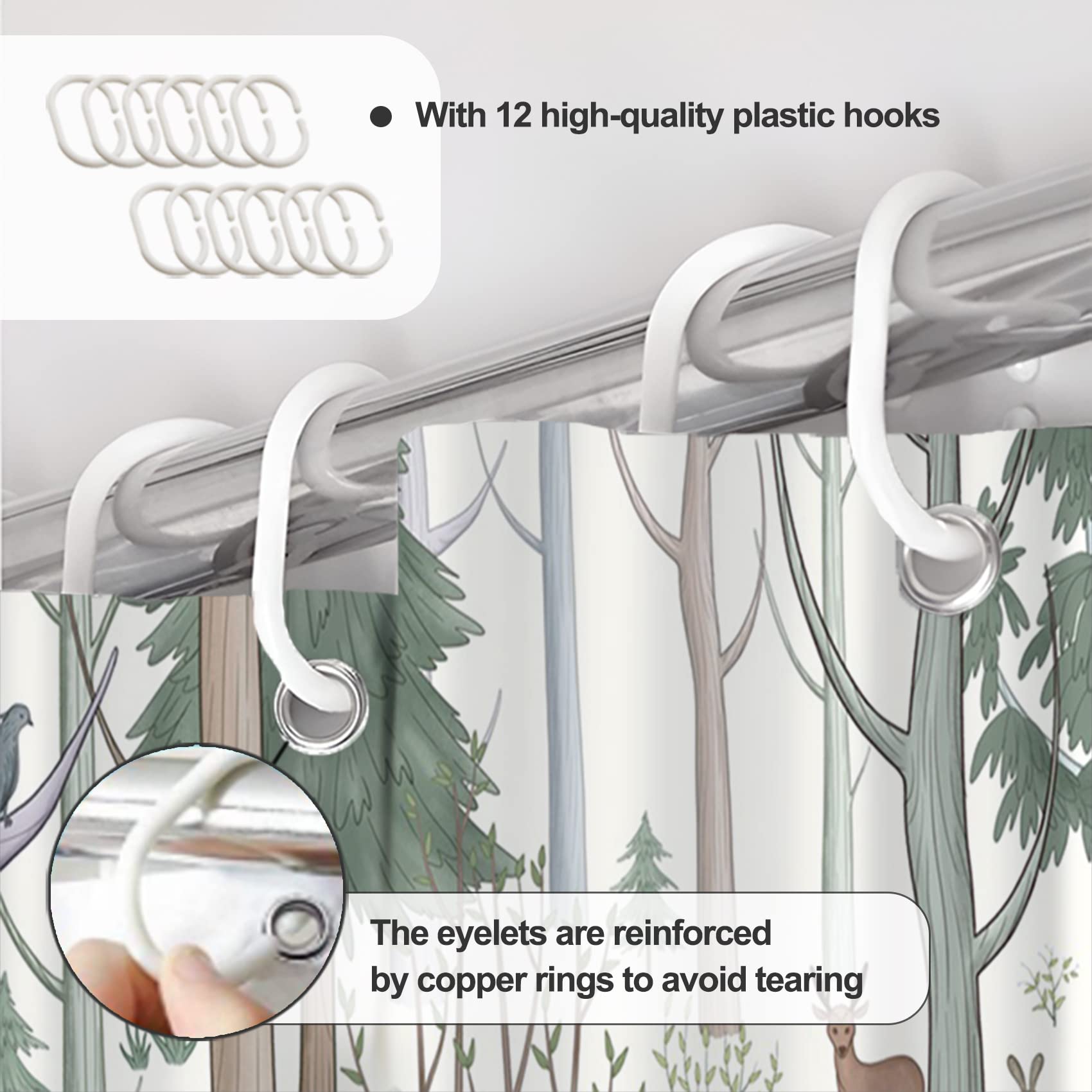 Awert Cute Shower Curtain With Hooks Green Forest Shower Curtain With Wild Animals Bear Moose Deer Fox Deor Bathroom 72X72 Inch