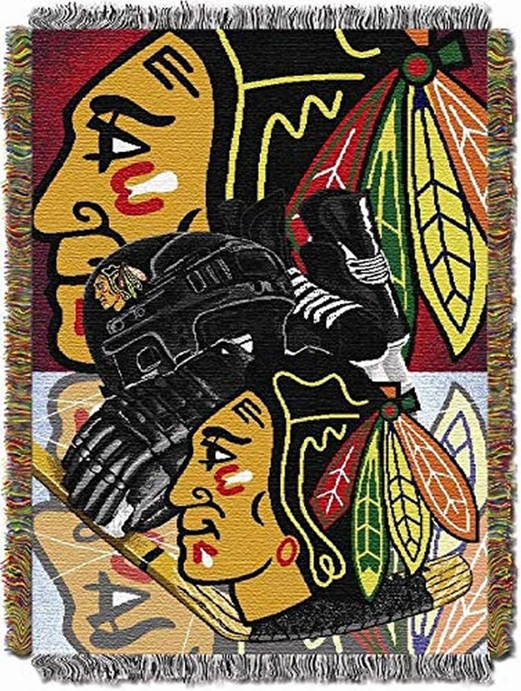 Northwest Nhl Chicago Blackhawks Unisex-Adult Woven Tapestry Throw Blanket, 48'' X 60'', Home Ice Advantage