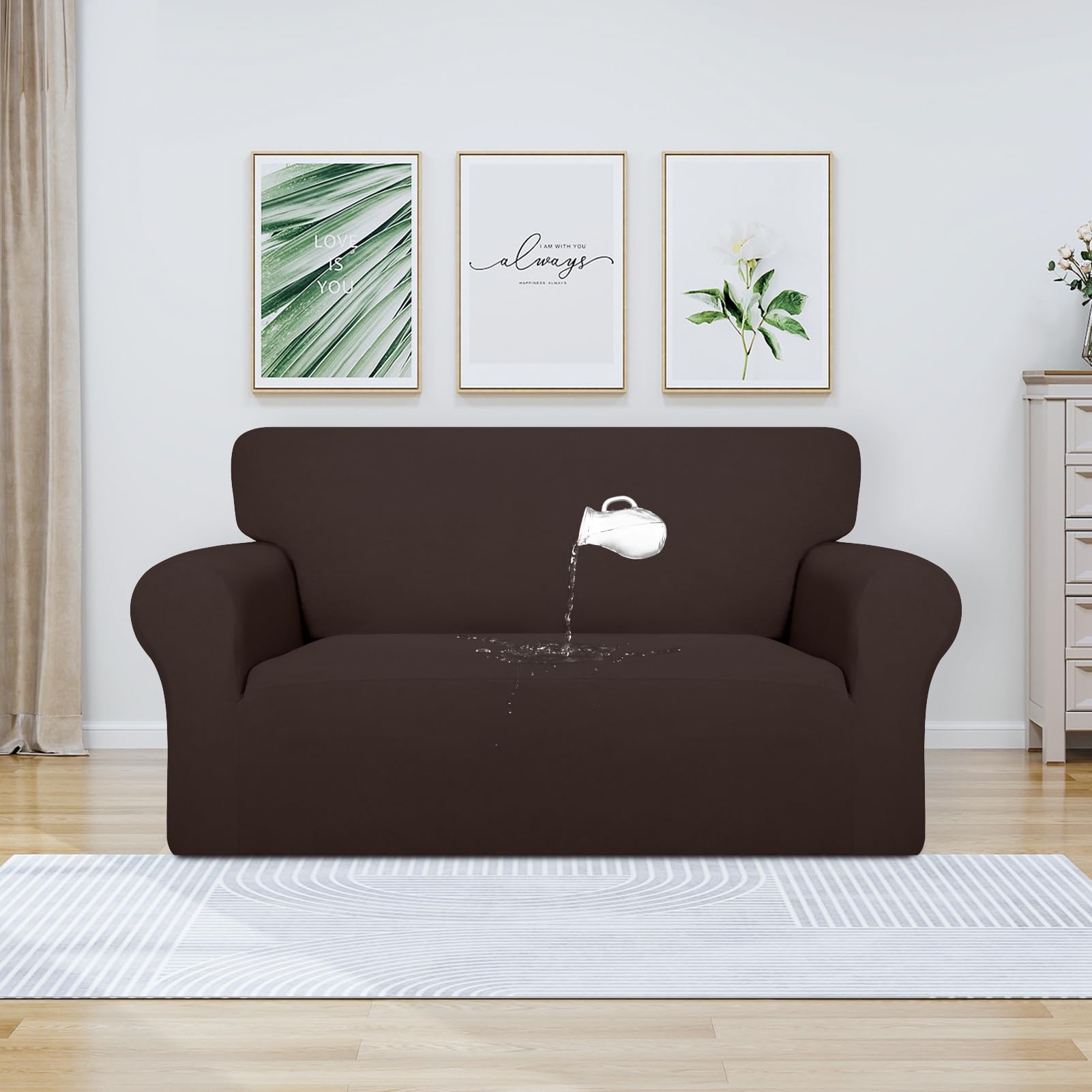 Purefit 100% Dual Waterproof Couch Cover Slipcovers For Couches And Sofas - Stretch Non Slip Fleece Sofa Covers Washable, Leakproof Furniture Protector For Kids, Pets, Dog (Loveseat, Chocolate)
