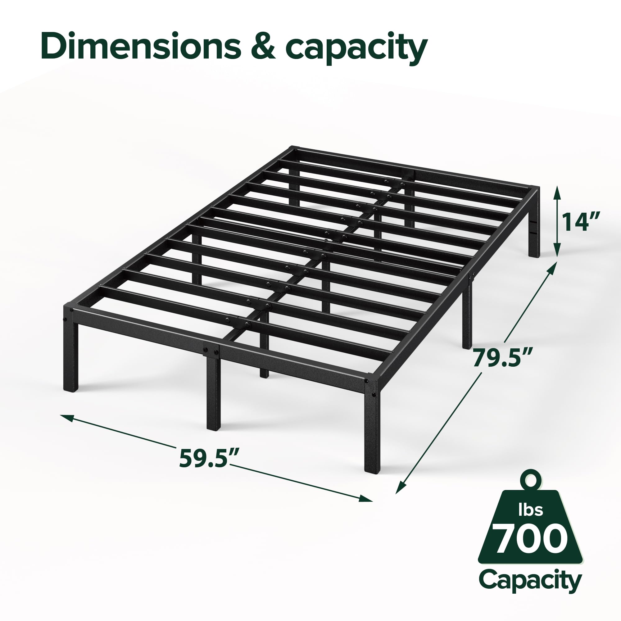 Zinus 14 Inch Elias Metal Platform Bed Frame, Steel Support, No Box Spring Needed, Easy Assembly, Queen