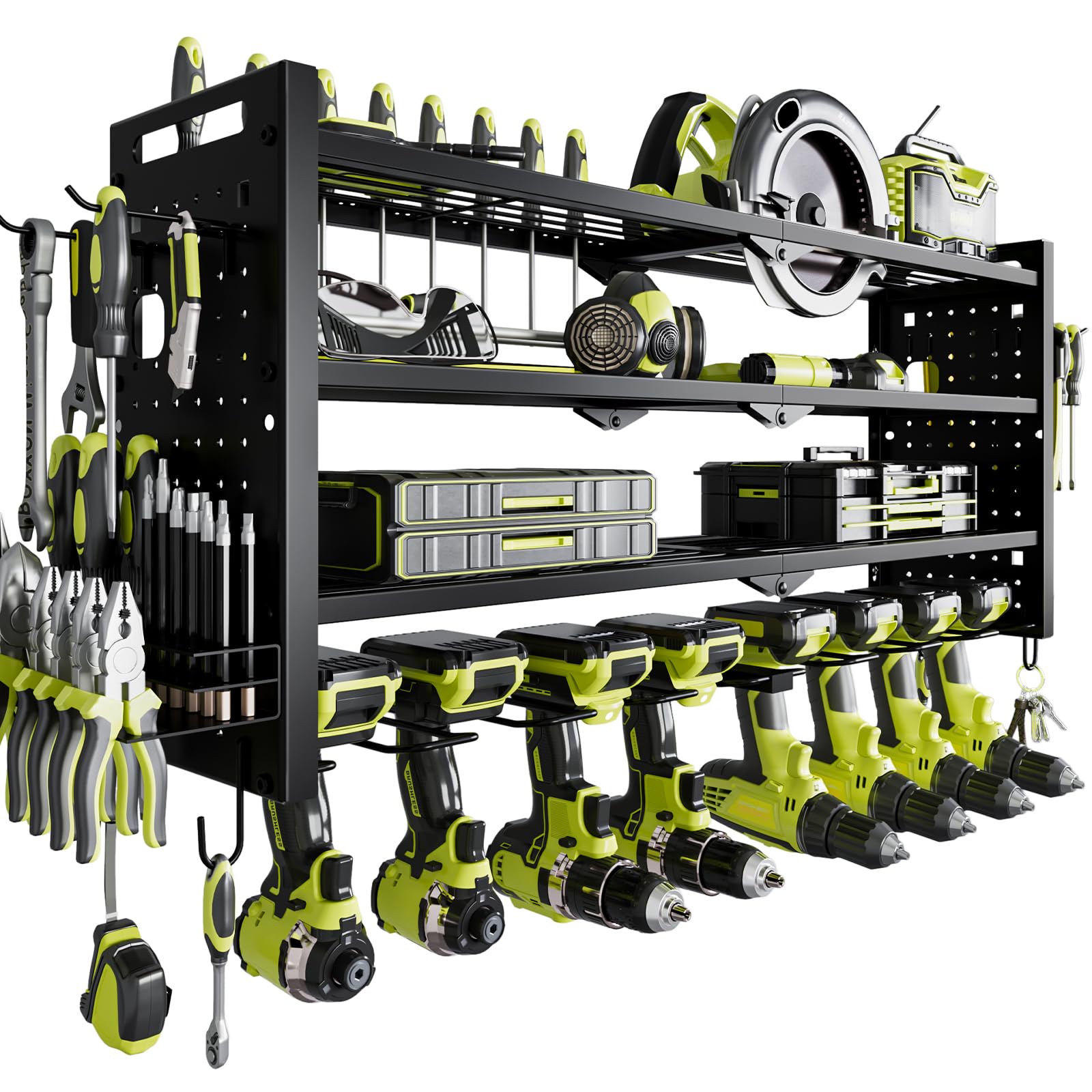 Nattydot Power Tool Organizer Wall Mount,Cordless Drill Organizer,4 Layers Large Capacity Tool Rack With 8 Drill Holders (Black)