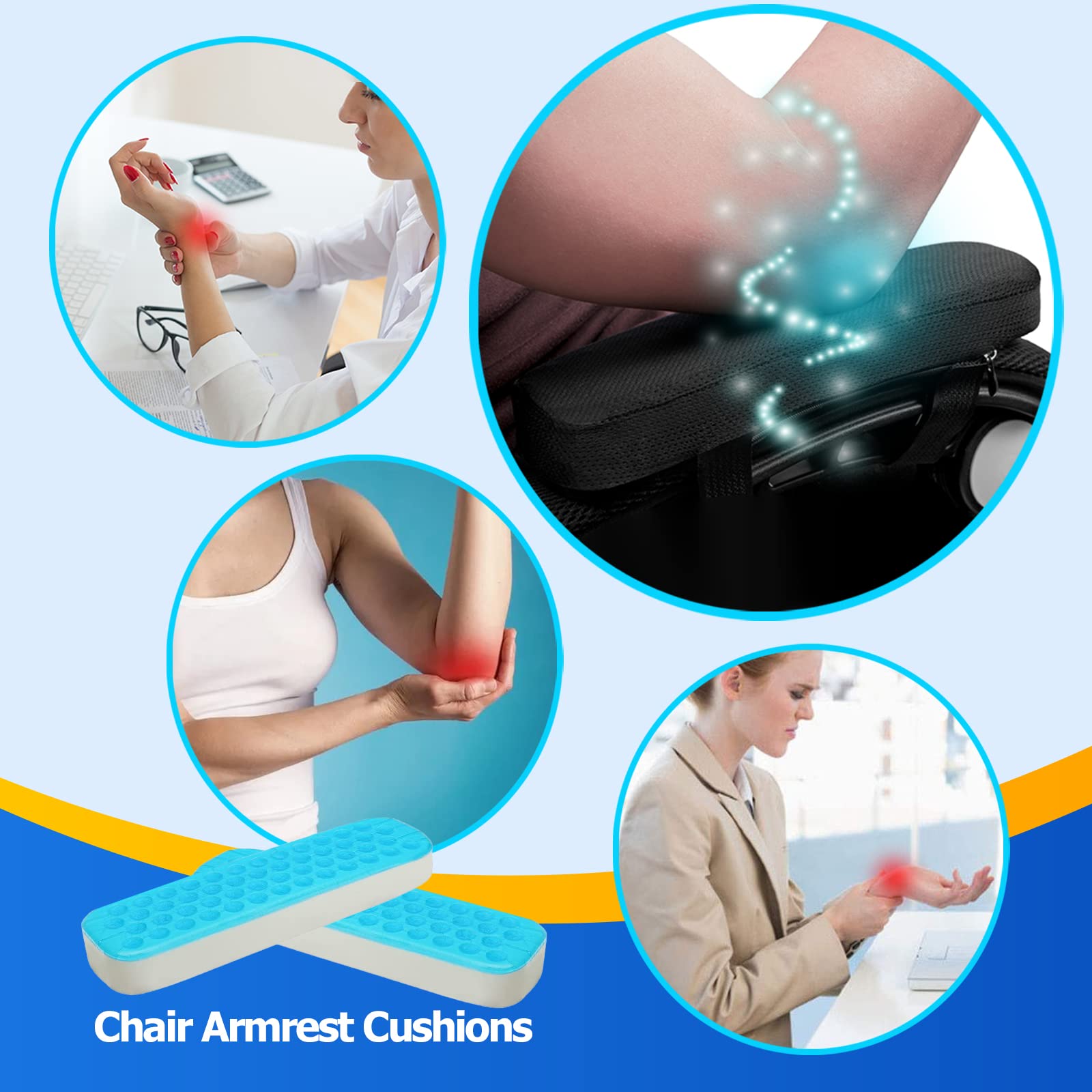 Office Chair Armrest Covers, Chair Armrest Pads, Cooling Gel Cushions Office Chair Arm Covers, Pressure Relief Office Chair Arm