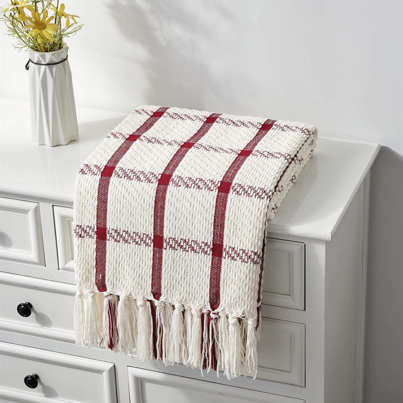 Crevent 50'X60' Farmhouse Breathable Soft And Warm Chenille Plaid Throw Blanket For Sofa Couch Bed, Home Decoration Throw With
