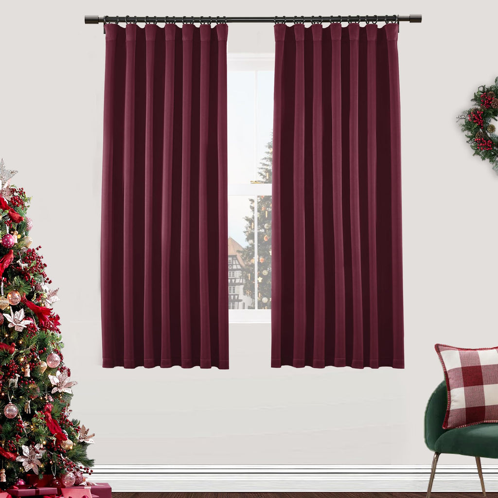 Shineland Wine Red Burgundy Curtains 63 Inch Length For Bedroom 2 Panels Winter Thermal Blackout Curtains For Kitchen