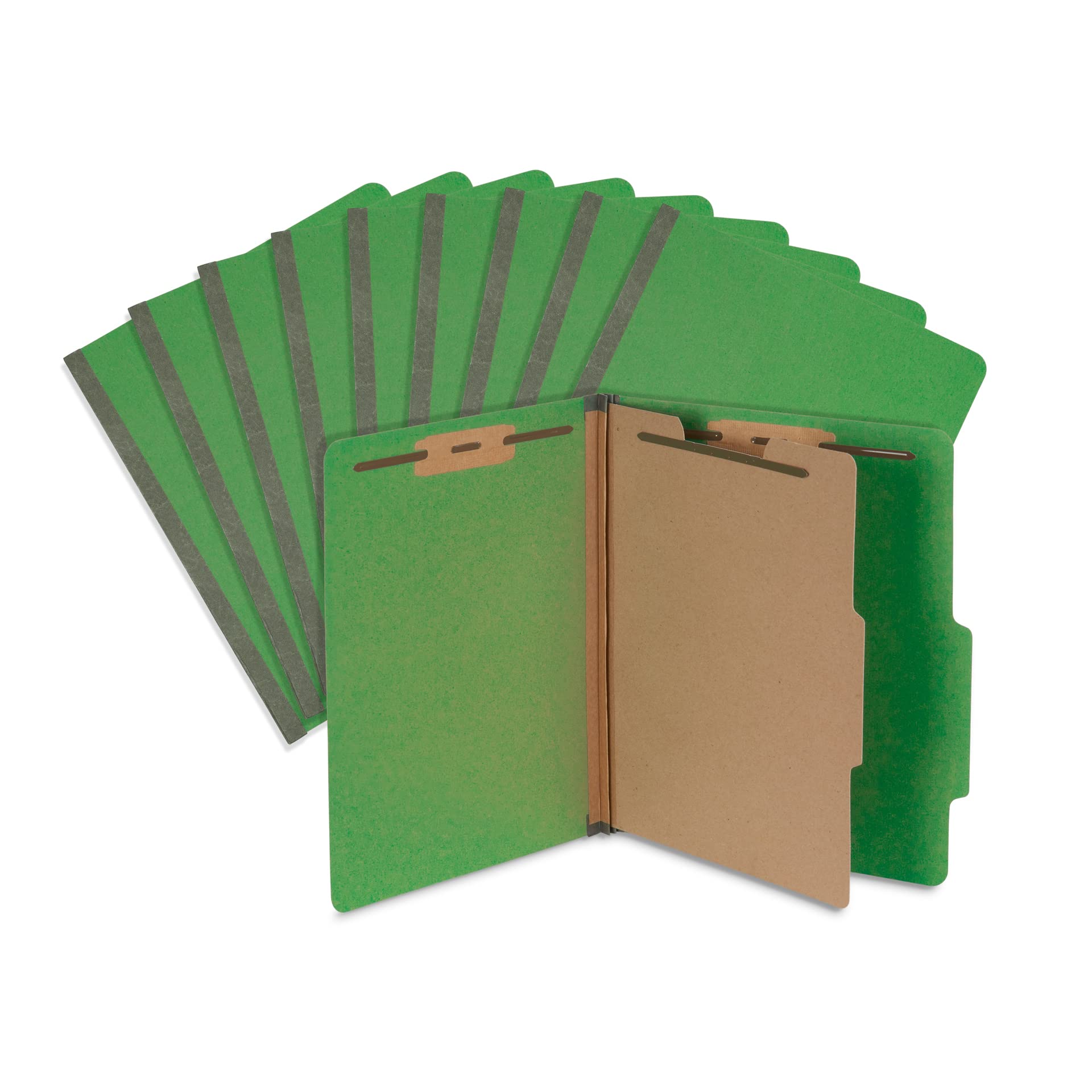 Blue Summit Supplies Classification Folders, 1-Divider, Letter Size, Green, With 2 Inch Tyvek Expansions, Durable 2 Prong Design