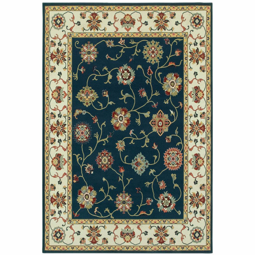 HomeRoots 509126 10 x 13 ft. Navy & Ivory Oriental Power Loom Stain Resistant Rectangle Area Rug
