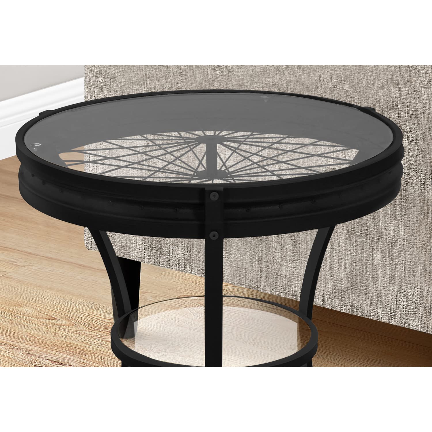 Monarch Specialties Hammered Black Accent Table with Tempered Glass, 20-Inch