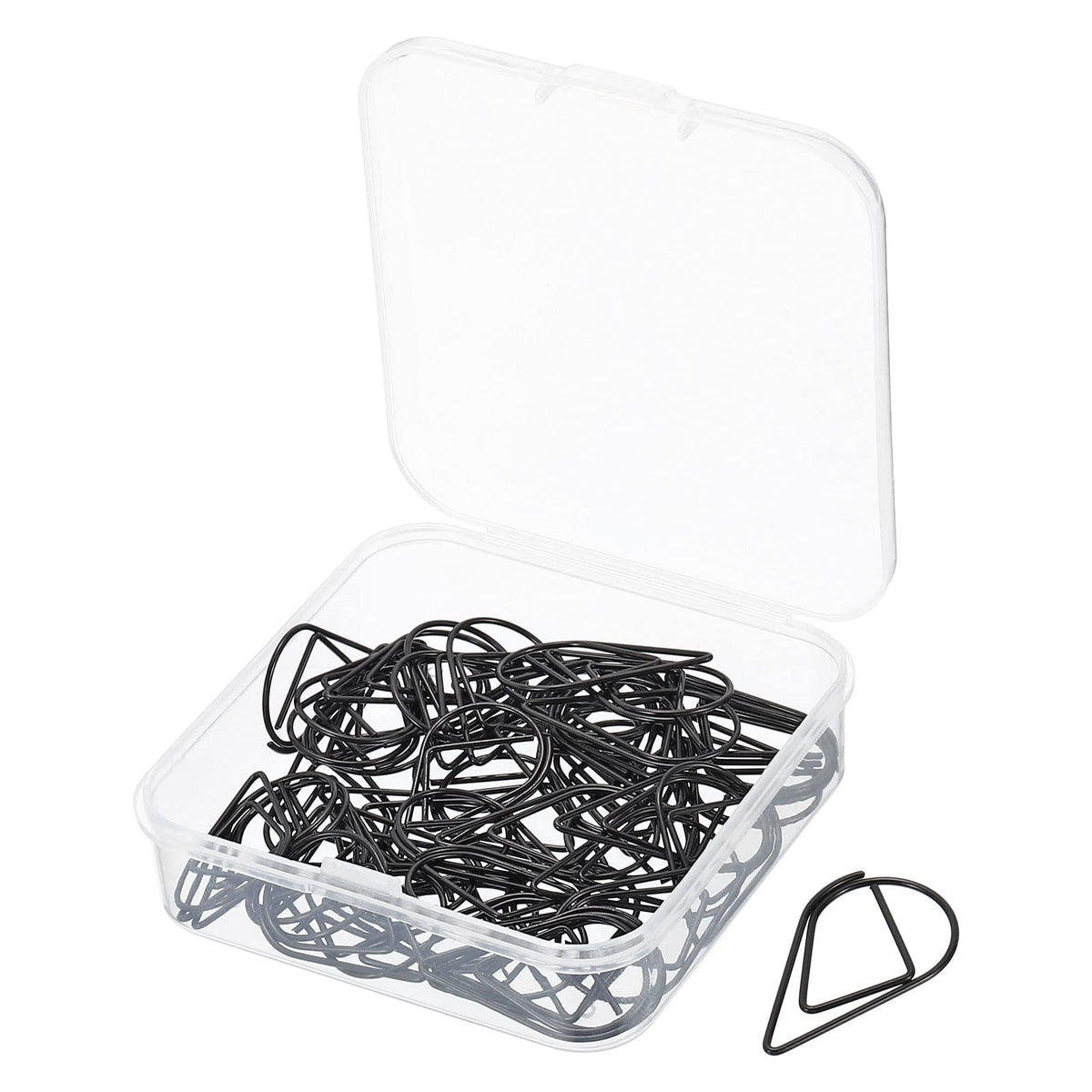 Meccanixity 50 Pieces Metal Paper Clip Drop-Shaped With Box 1 Inch Black For Crafts Organize Office Home
