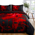Wongs Bedding Red Comforter Set King Valentine'S Day Reversible Red Rose Pattern Printed Bedding Down Comforter With 2 Pillowcas