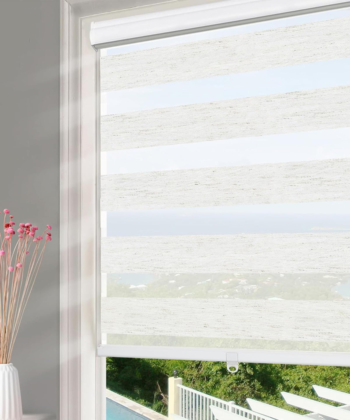Cordless Window Shades Zebra Blinds Dual Layer Roller Sheer Shades Light Control for Windows and Home, 45'' W x 72'' H Faux Line