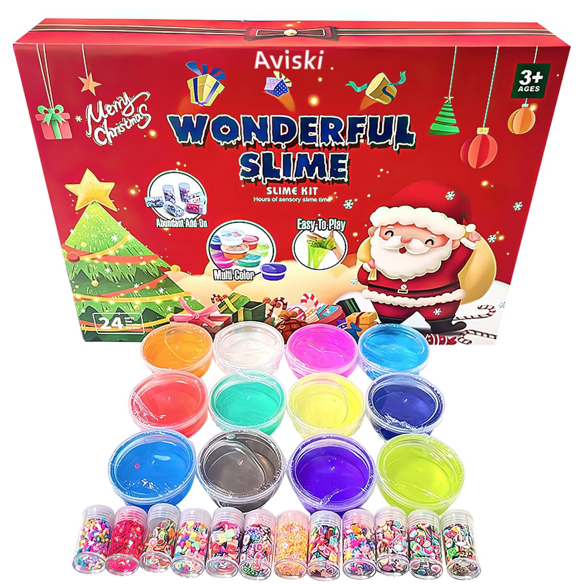 Christmas Fidget Advent Calendar 2024, Crystal Slime Holiday Surprise Gift Set, 24 Days Christmas Countdown Calendar Xmas Toys G