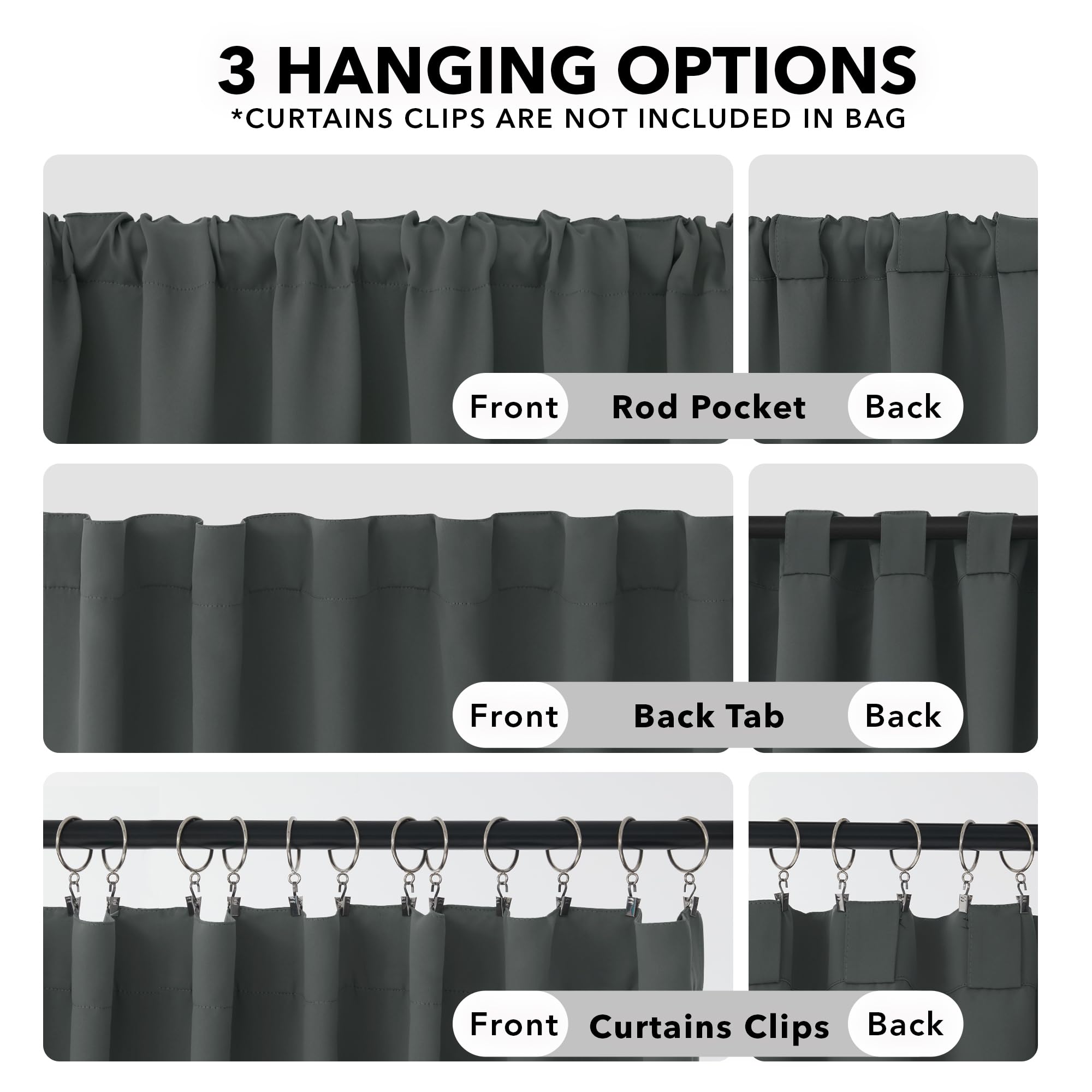 Deconovo Dark Grey Blackout Curtain Panels For Bedroom, Back Tab And Rod Pocket Curtains For Kids Bedroom, 42X72 Inch, Set Of 2 Panels