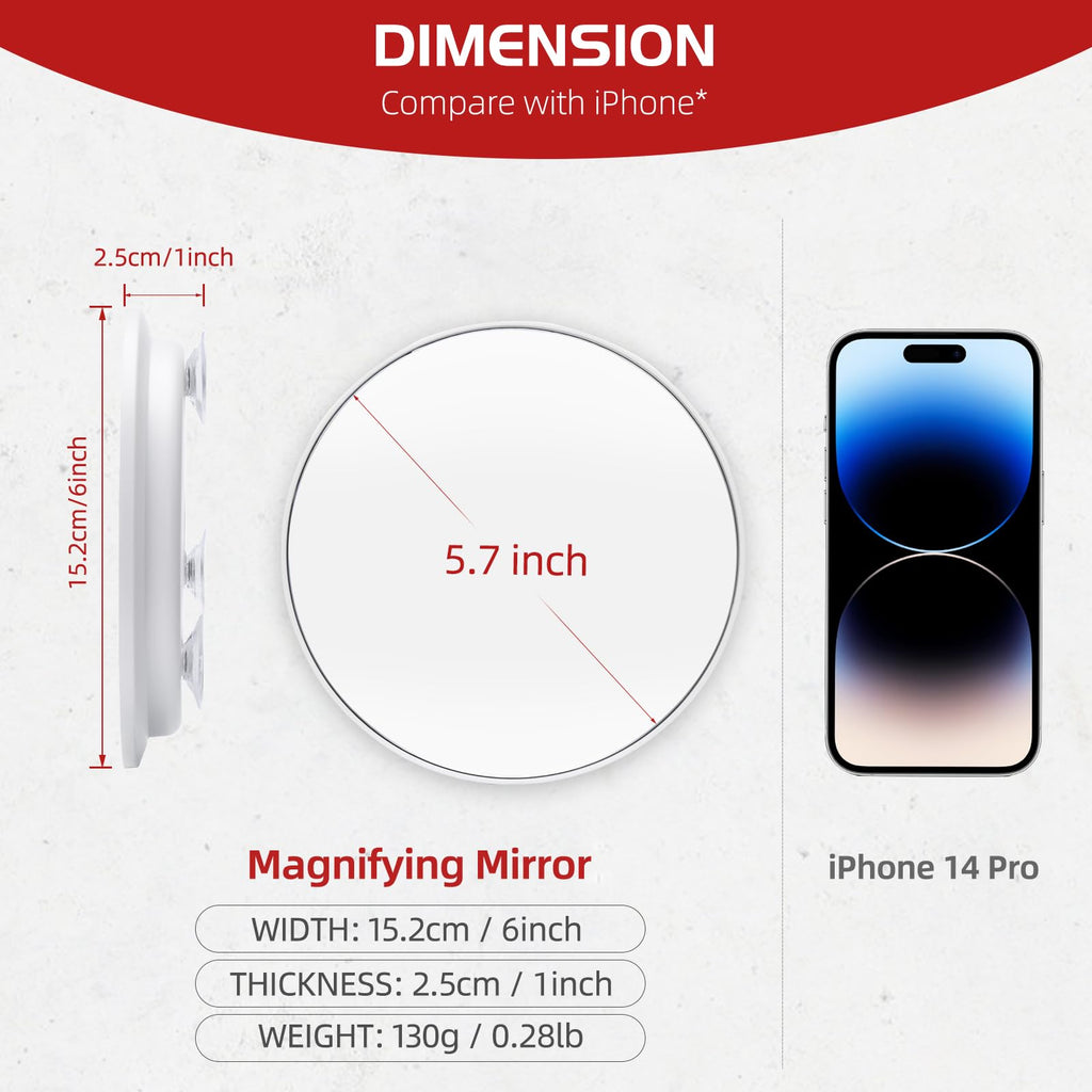 Round 30X Magnifying Mirror, 6 Inch Magnified Mirror With Three Mounting Suction Cups, Compact Magnifying Mirror And Tweezers, 3