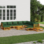 vidaXL 12 Piece Patio Lounge Set with Green Cushions Solid Wood