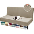 Znsayotx Armless Futon Covers Full Size (67'-82') Stretch Jacquard Sofa Bed Slipcovers, Striped Queen Futon Cover With Non-Slip Elastic Bottom, Soft Cozy Futon Mattress Cover Washable (Khaki)