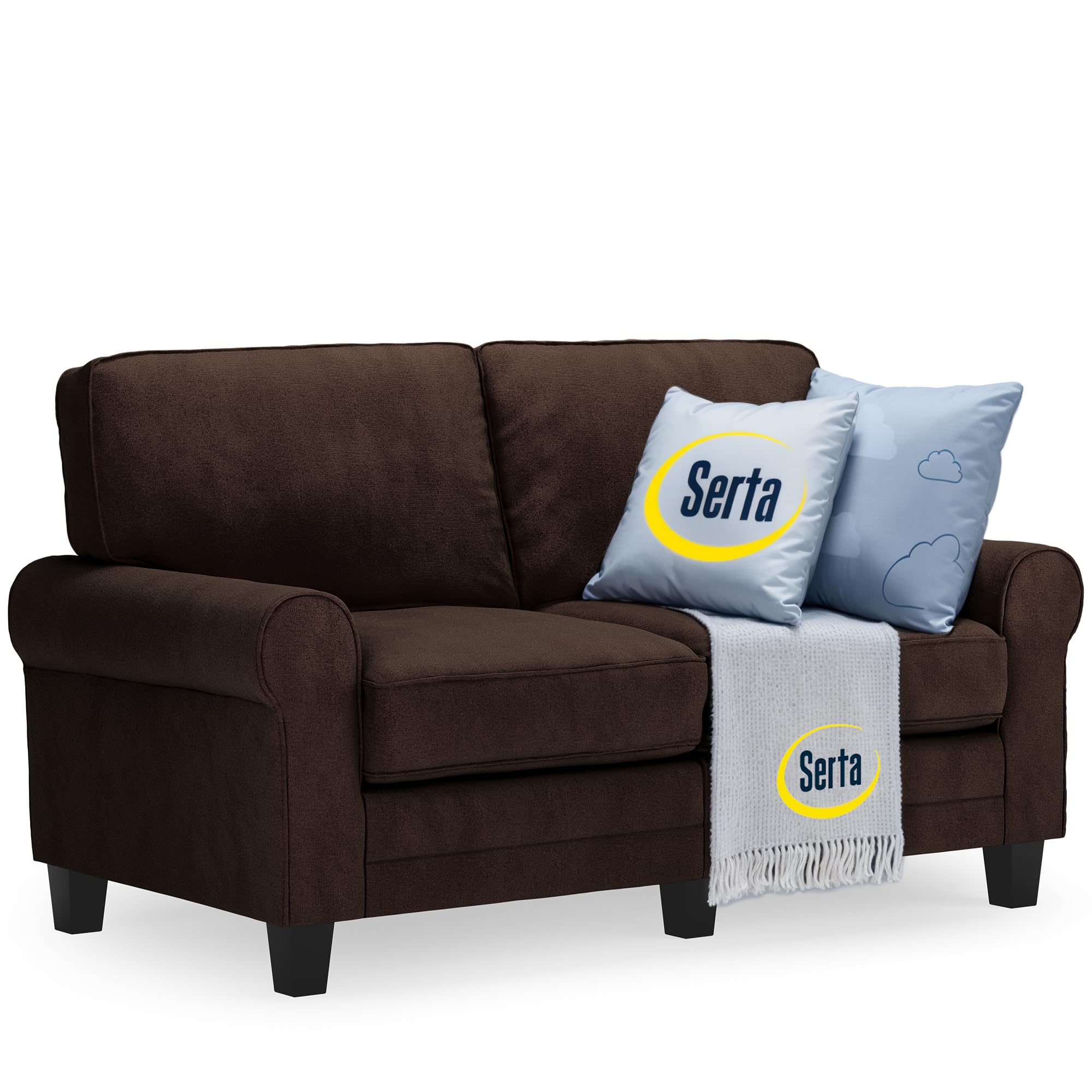 Serta Copenhagen Rolled Arm Sofa, Easy Care Polyester, Soft Pillow Back, Pocket Coil Seat Cushions, Removable Covers, Couch for 