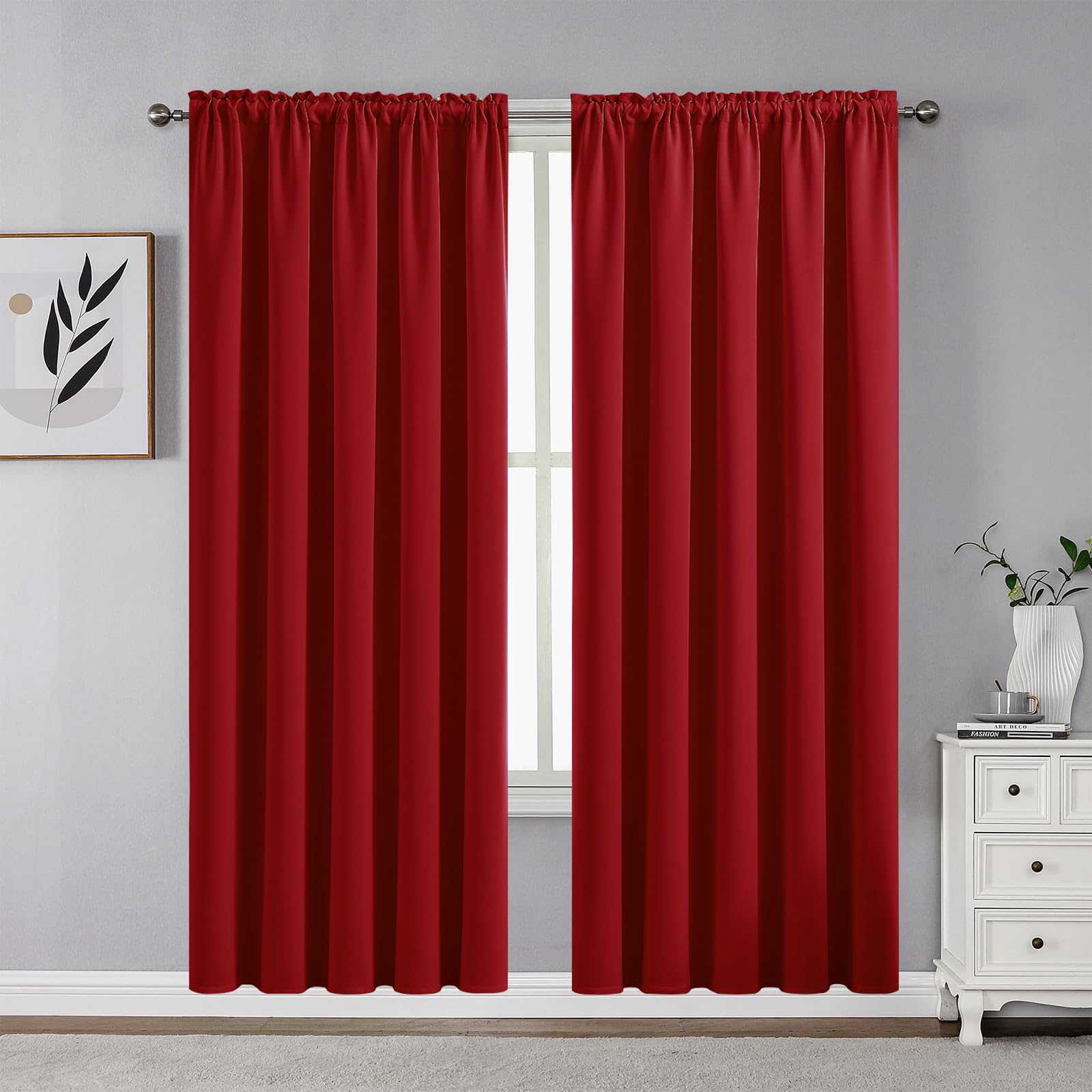 CUCRAF Red Blackout Curtains 72 inch Length 2 Panels Set, Rod Pocket Room Darkening Drapes for Bedroom Living Room, Insulated Th