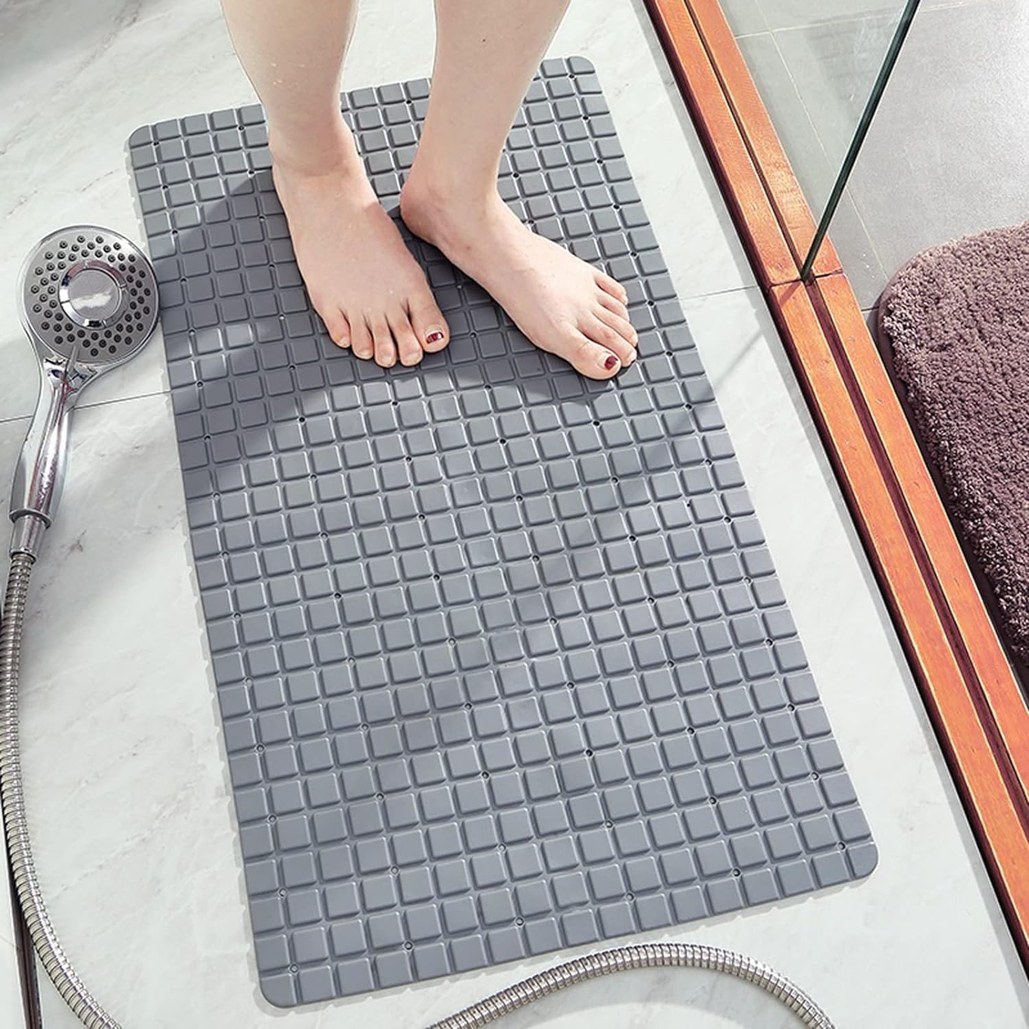 Divik Bath Mat 40 x 70 CM Extra Long Non Slip Square Shower Mat Organizer Machine Washable, Rubber Anti Slip/Skid Bathtub Shower