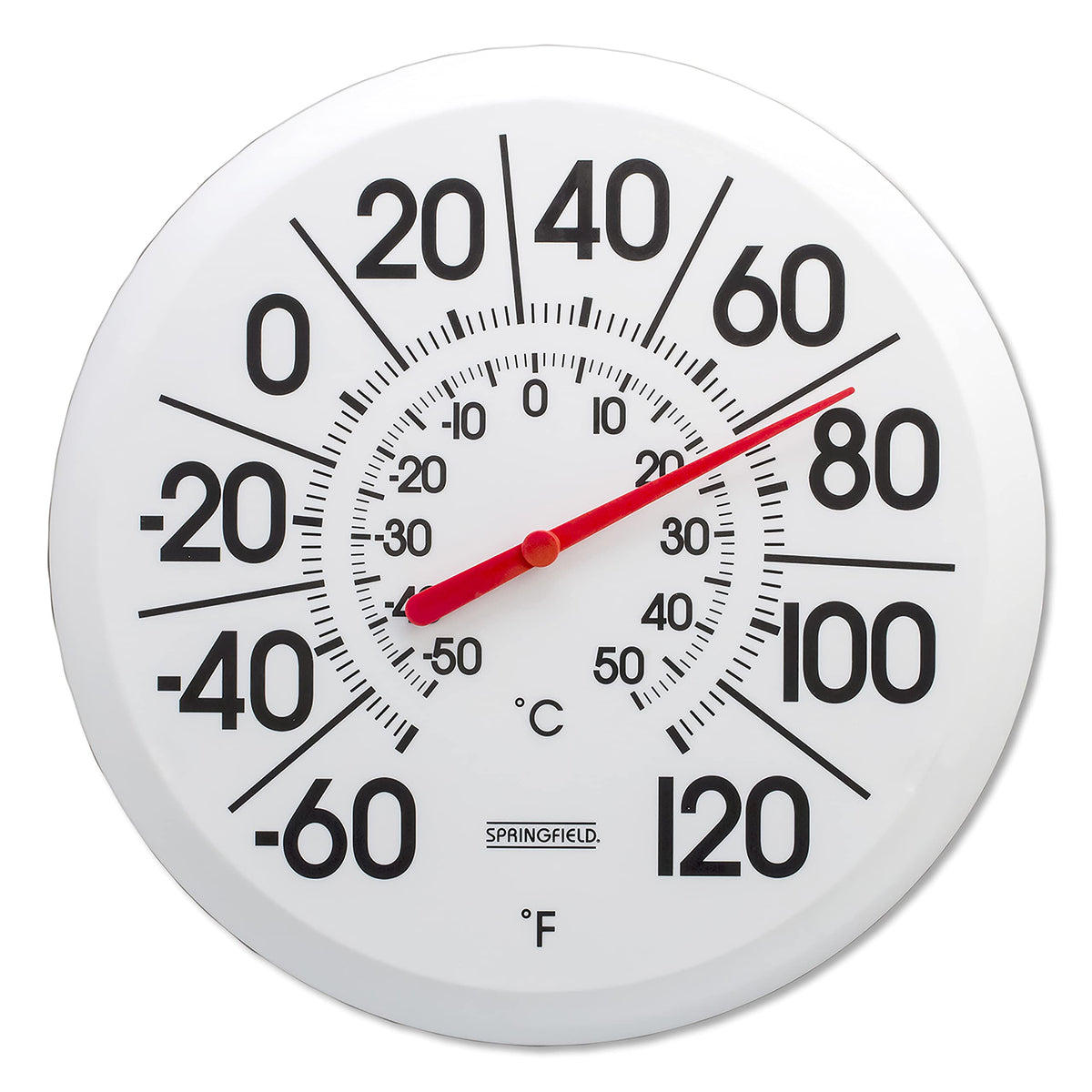 Springfield Big And Bold Thermometer With Mounting Bracket, Indoor Outdoor Thermometer With Large Numbers For Patio, Pool, And I