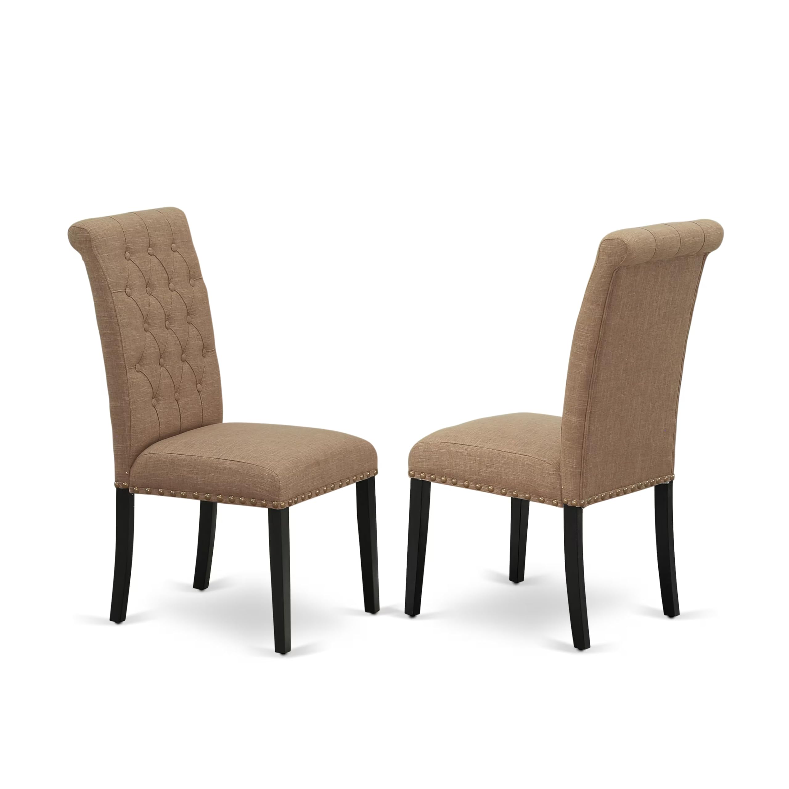 East West Furniture Dubr7-Blk-17 7 Piece Dining Room Furniture Set Consist Of A Rectangle Dining Table And 6 Light Sable Linen Fabric Parsons Chairs, 36X60 Inch, Black