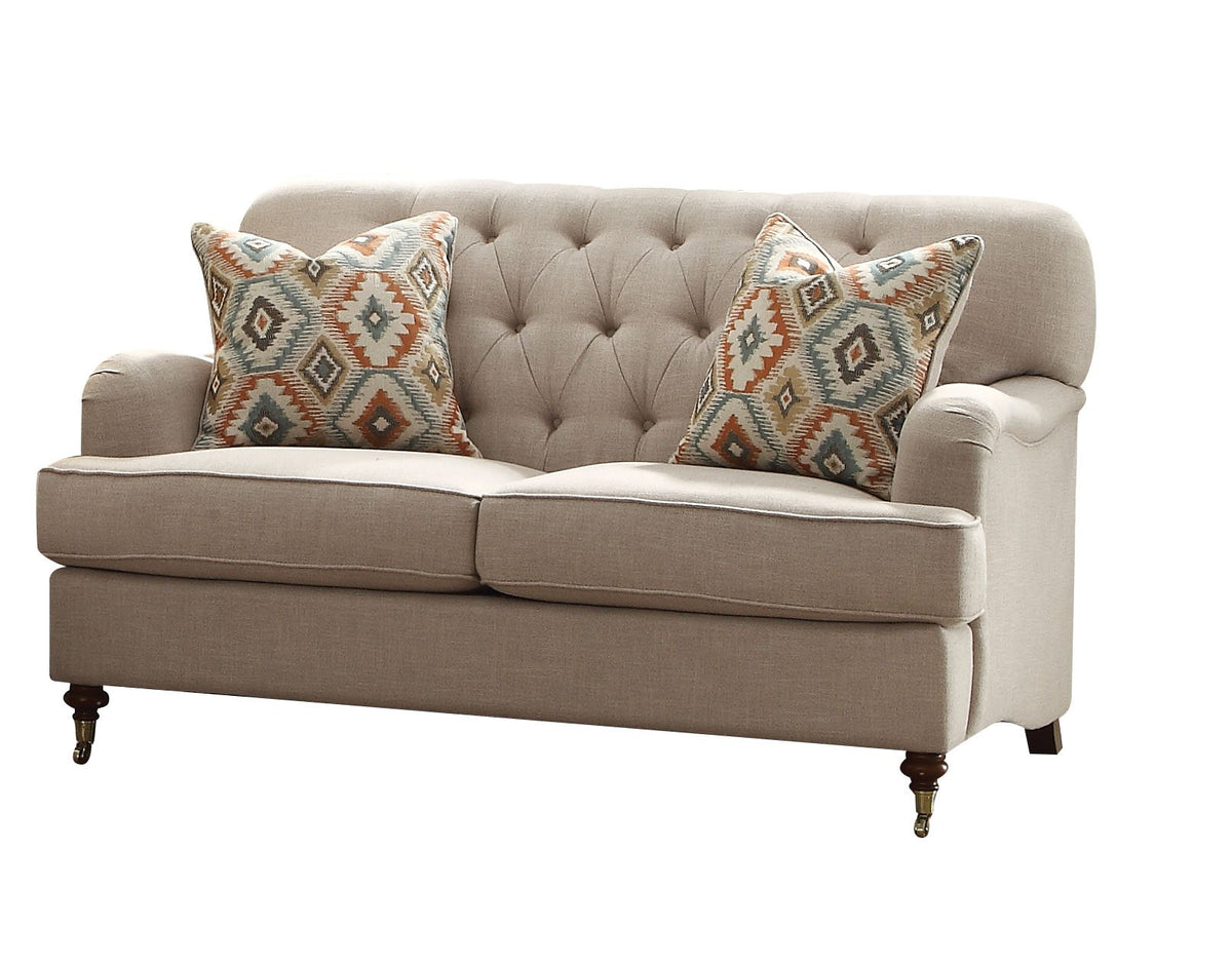 Acme Alianza Loveseat (with 2 Pillows) in Beige Fabric